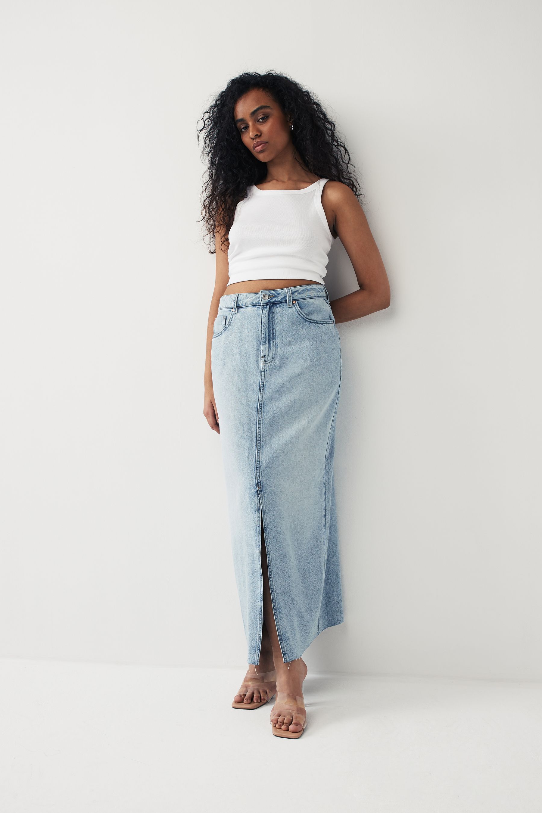 Buy Mid Blue Hourglass Denim Maxi Skirt from the Next UK online shop