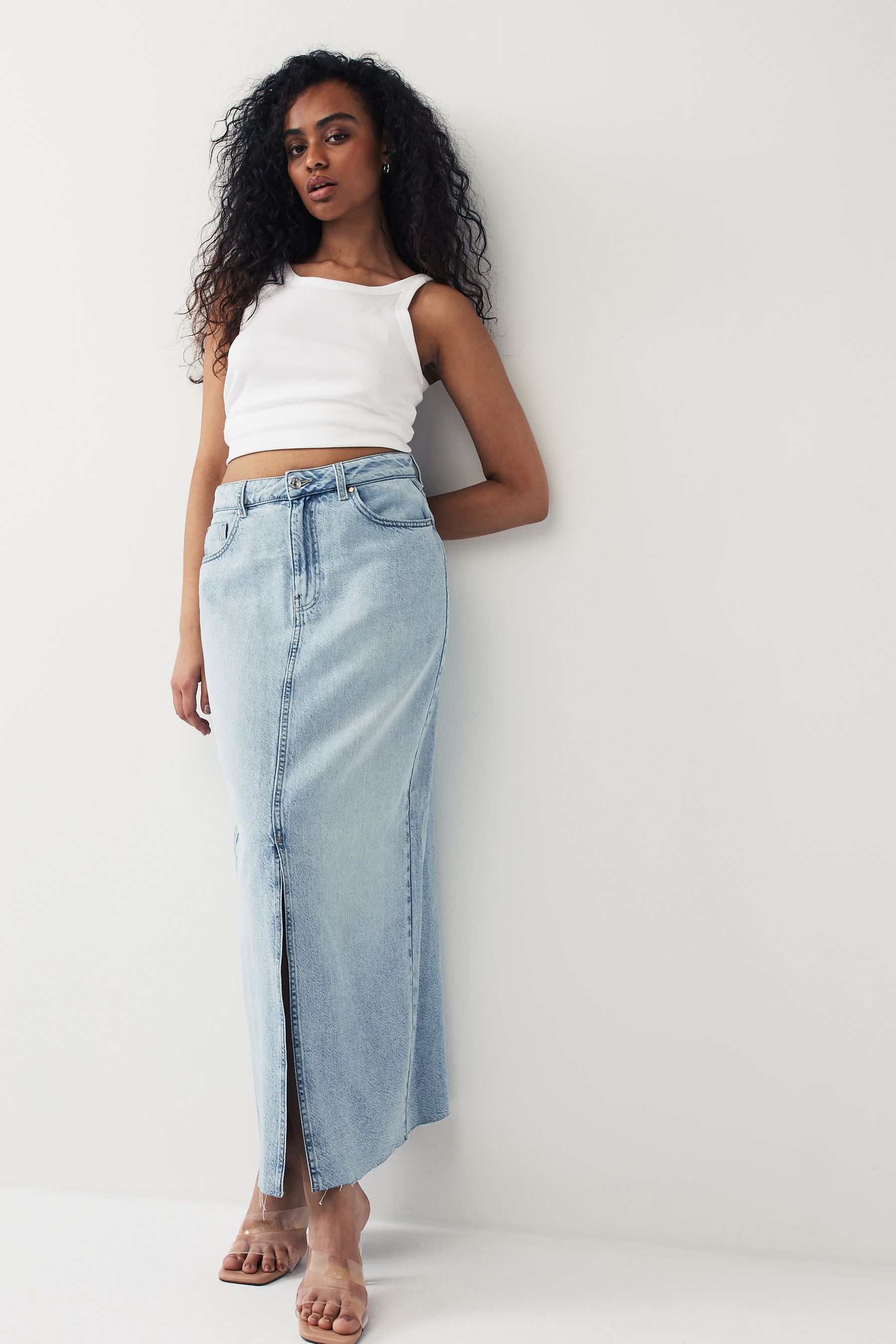 Buy Mid Blue Hourglass Denim Maxi Skirt from the Next UK online shop