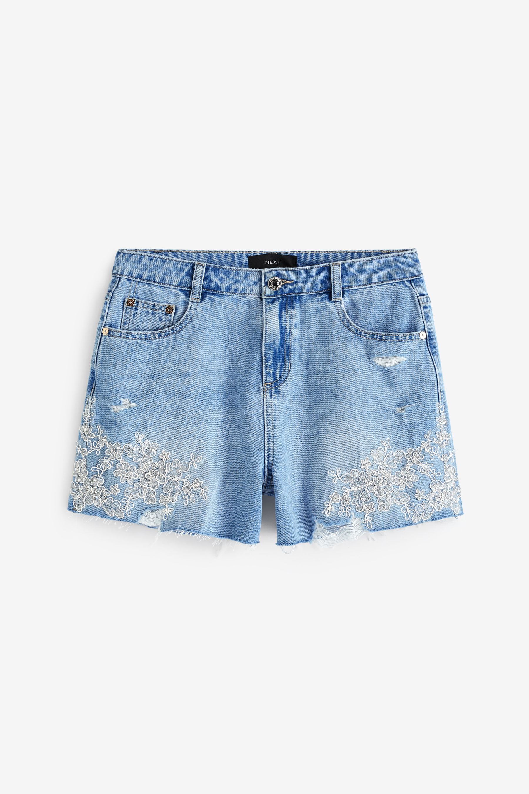 Buy Mid Blue 100 Cotton Lace Denim Shorts from the Next UK online shop