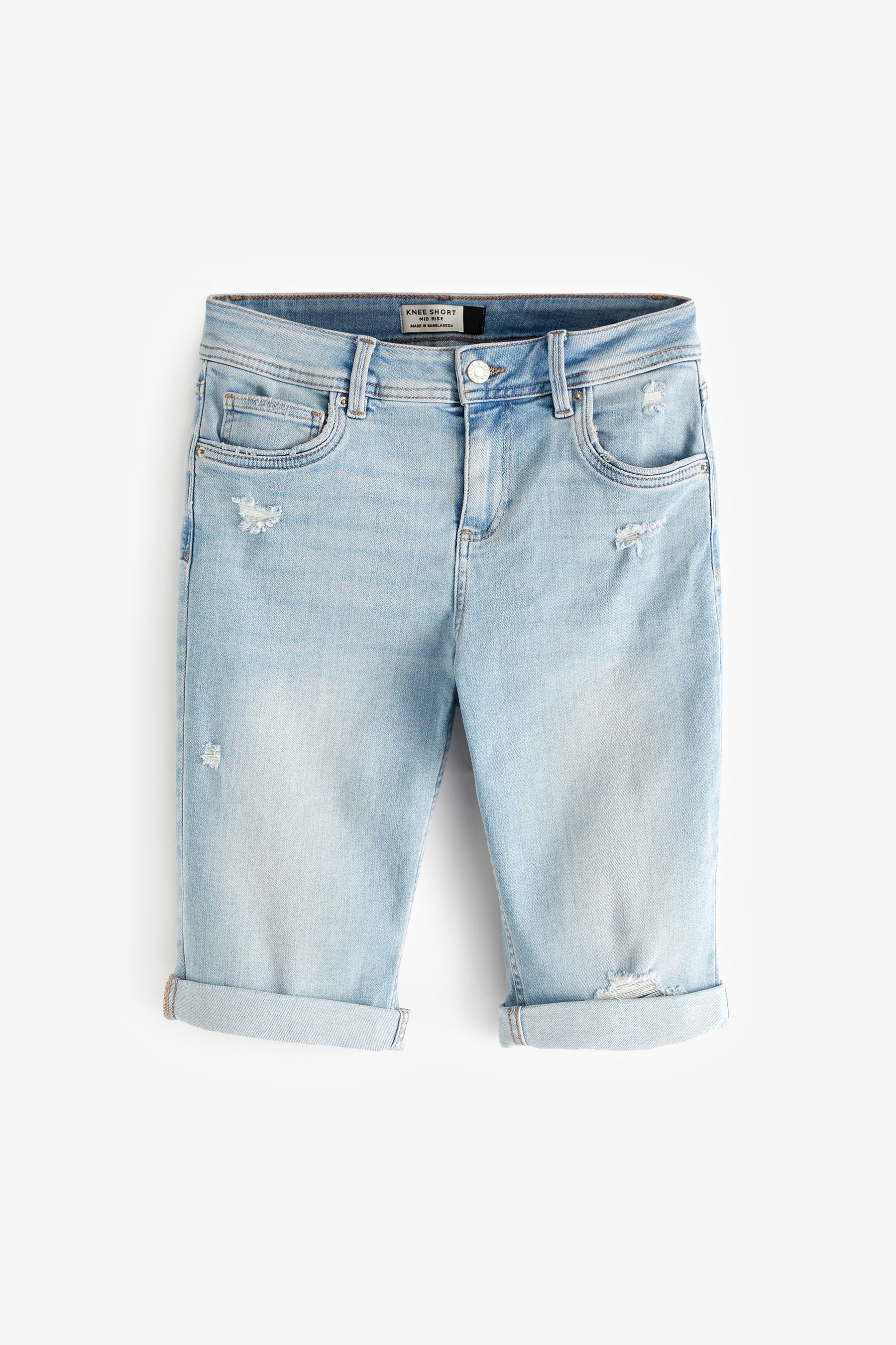 Bleach Blue Denim Knee Length Shorts