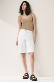 White Denim Knee Length Shorts - Image 1 of 6
