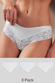 White Brazilian Floral Lace Knickers 3 Pack - Image 1 of 7