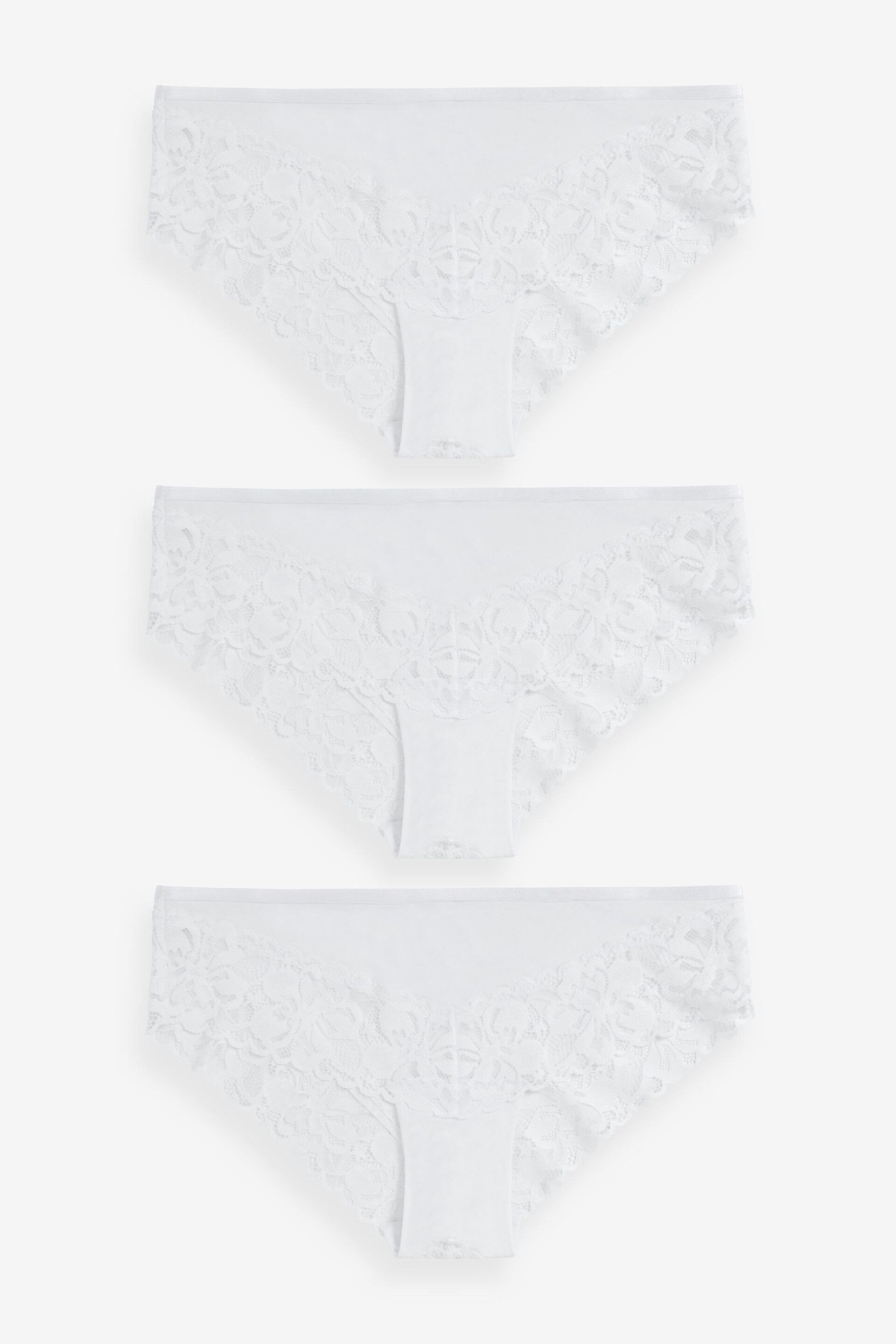 White Brazilian Floral Lace Knickers 3 Pack - Image 5 of 7