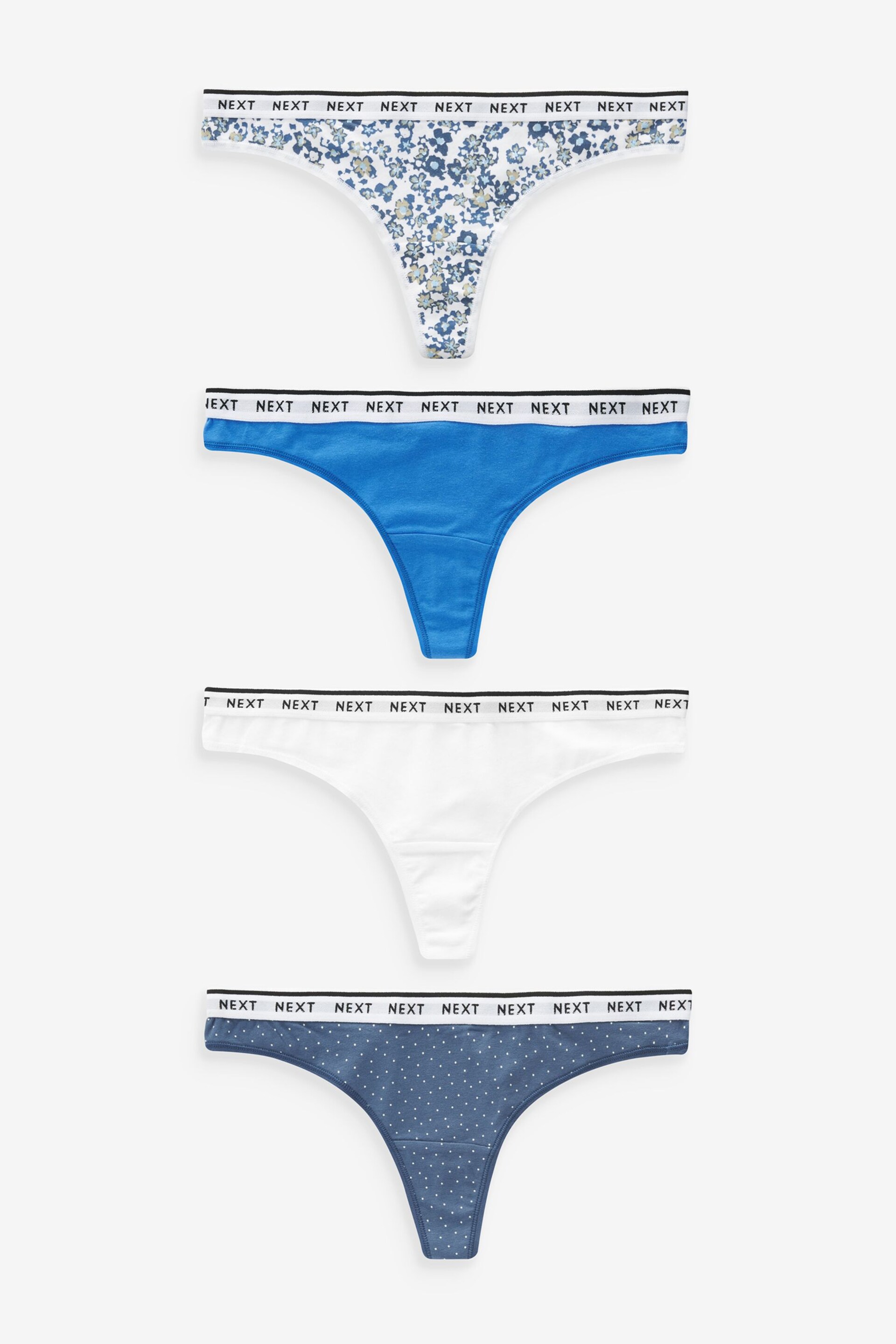 White/Light Blue Thong Cotton Rich Logo Knickers 4 Pack - Image 5 of 9