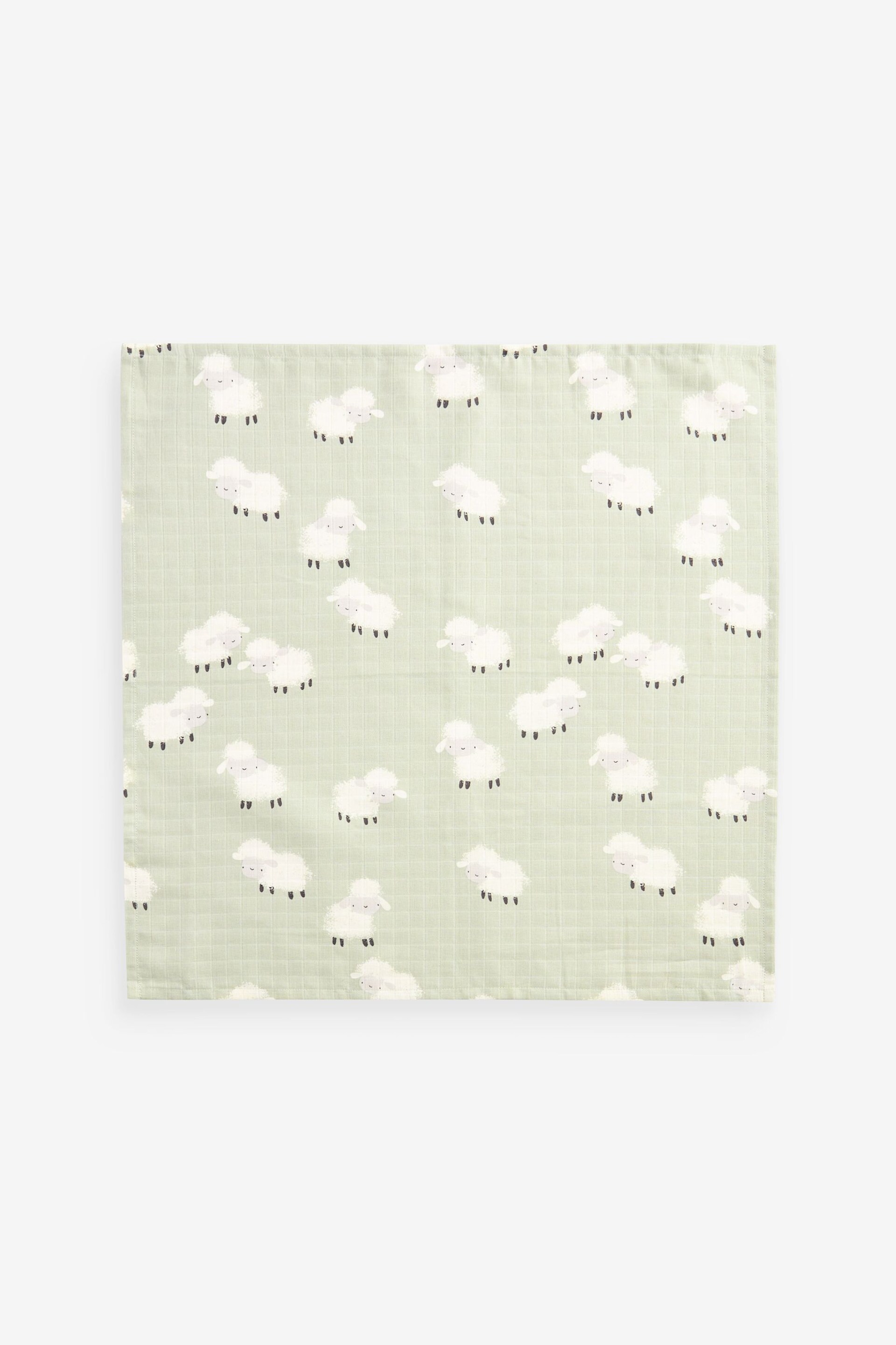 Charcoal Grey/Sage Green Sheep Baby Muslin Cloths 4 Pack - Image 3 of 7