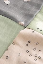 Charcoal Grey/Sage Green Sheep Baby Muslin Cloths 4 Pack - Image 7 of 7