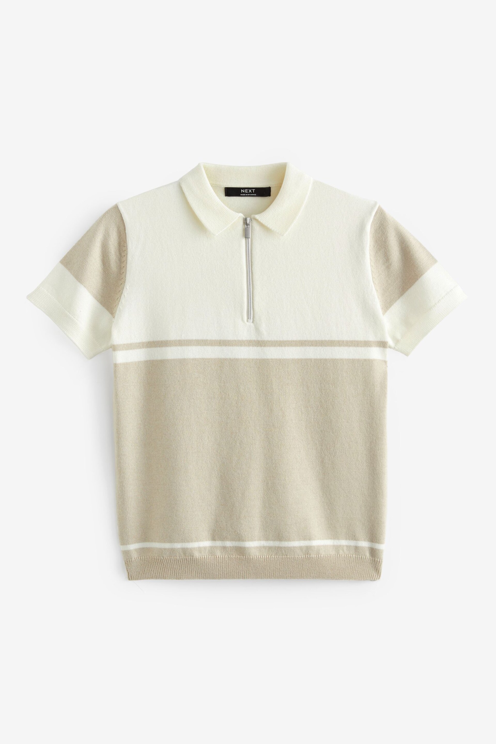 Neutral Short Sleeved Colourblock Zip Polo Shirt (3-16yrs) - Image 4 of 6