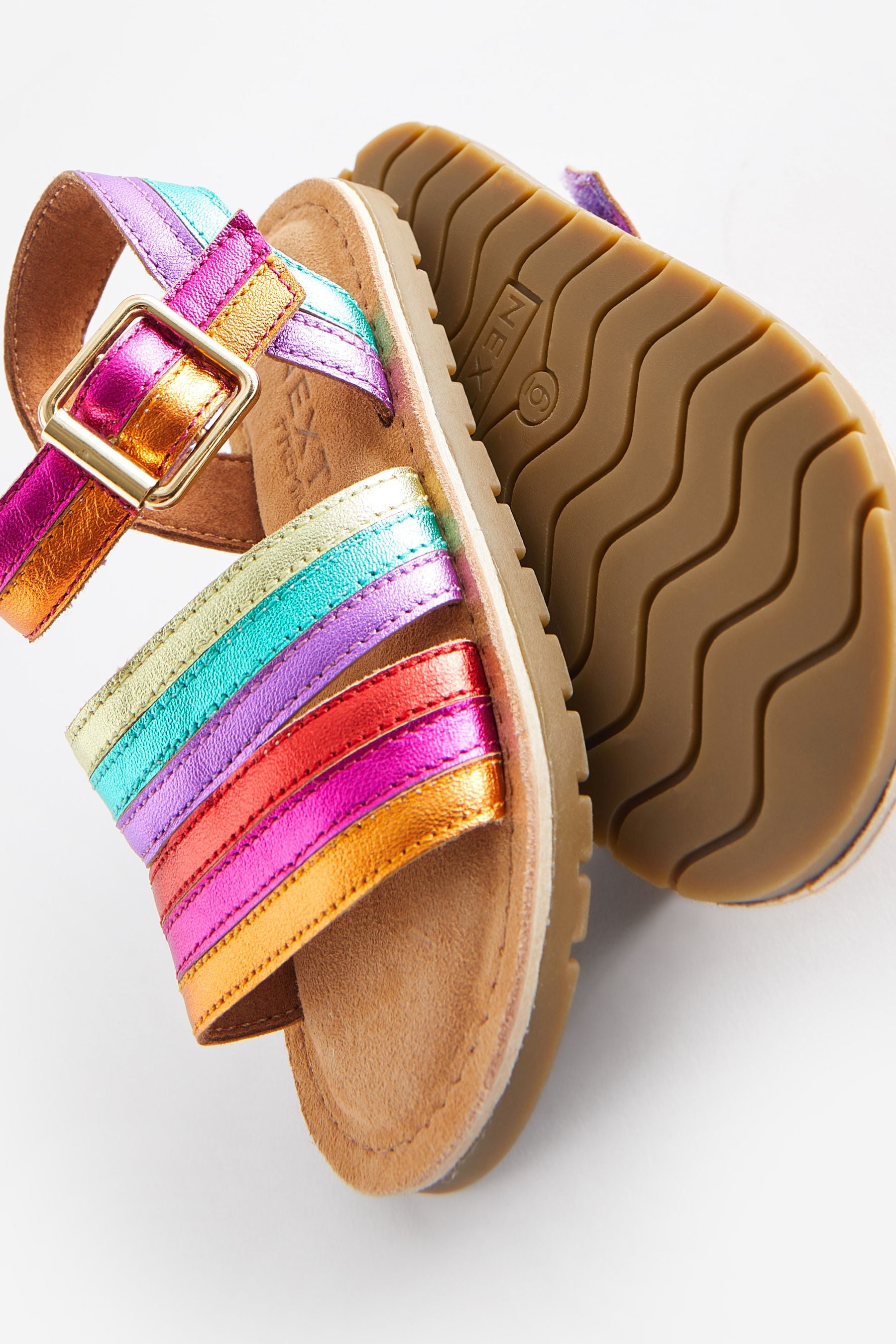 Rainbow Standard Fit F Leather Stripe Sandals