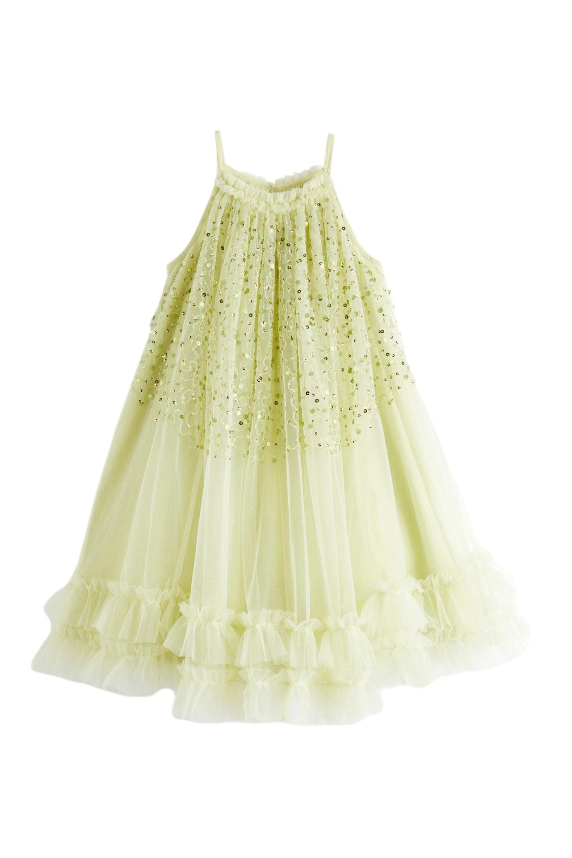 Matcha Green Sequin Mesh Trapeze Occasion Dress (3-16yrs) - Image 5 of 7