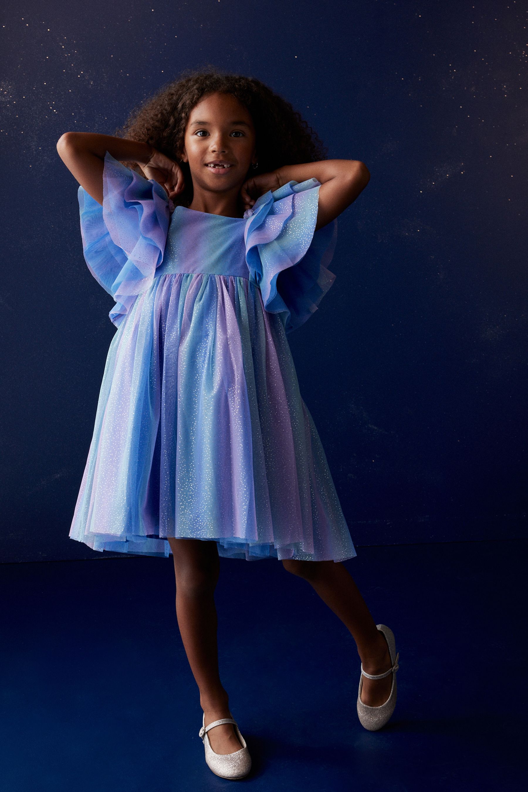 Buy Purple Blue Sparkle Frill Sleeve Mesh Party Dress 3 16yrs from Next Luxembourg