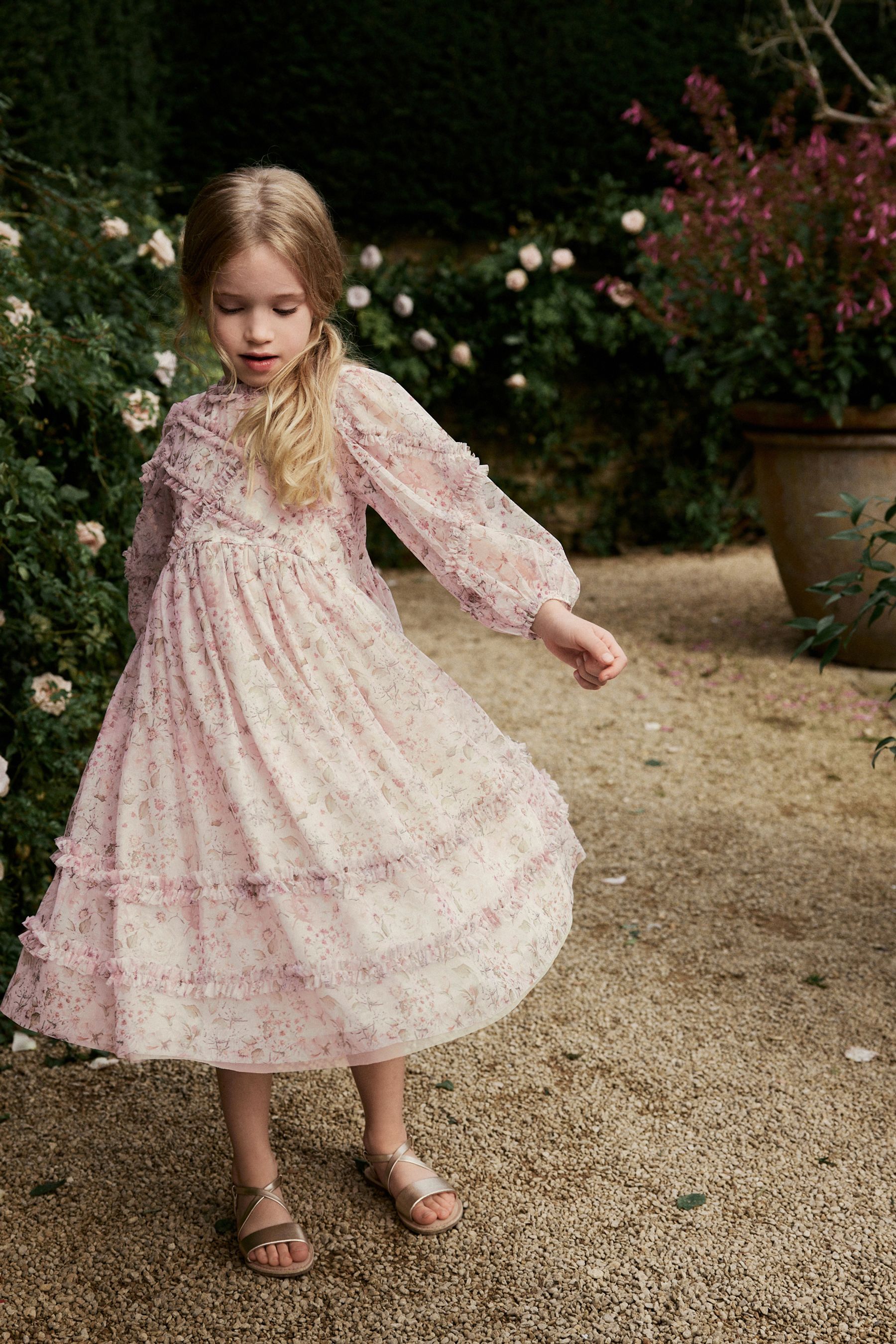 Buy Ecru Floral Long Sleeve Soft Mesh Dress 3 16yrs from the Next UK online shop