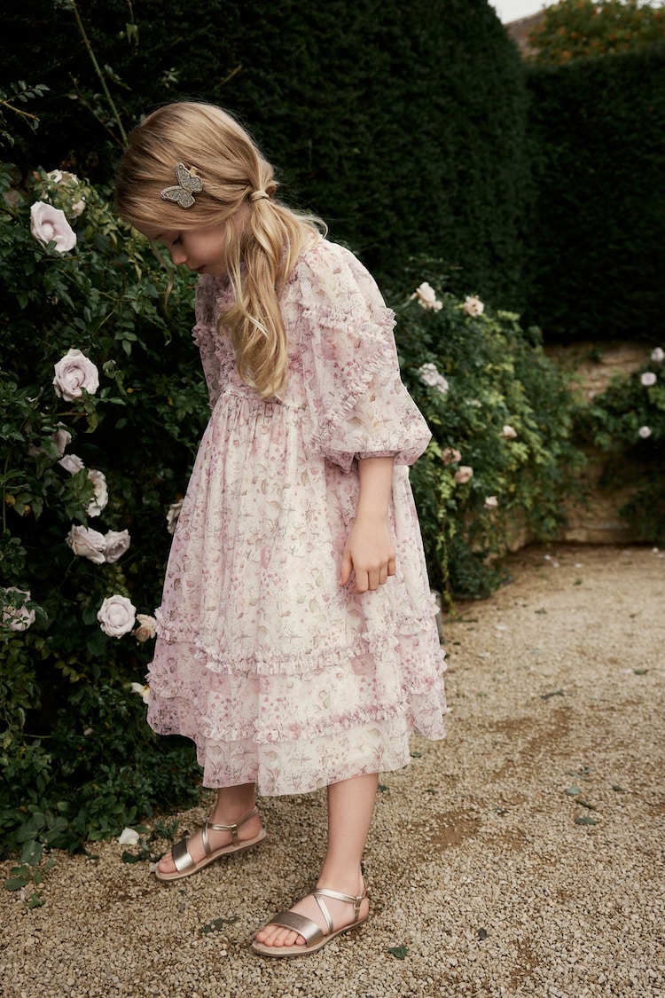 Ecru Floral Long Sleeve Soft Mesh Dress (3-16yrs) - Image 2 of 8