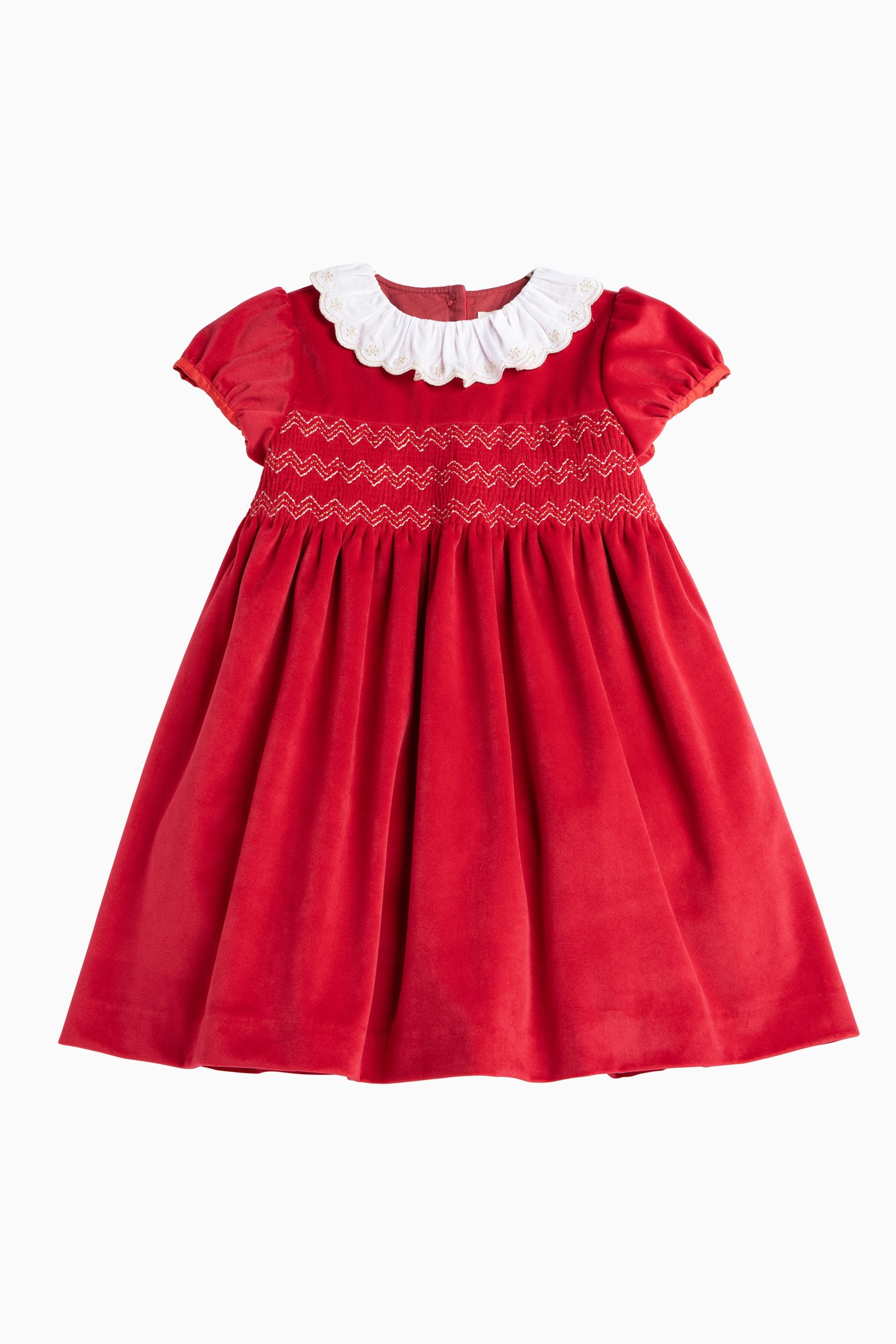 Trotters London Red Velvet Christmas Party Dress - Image 5 of 7