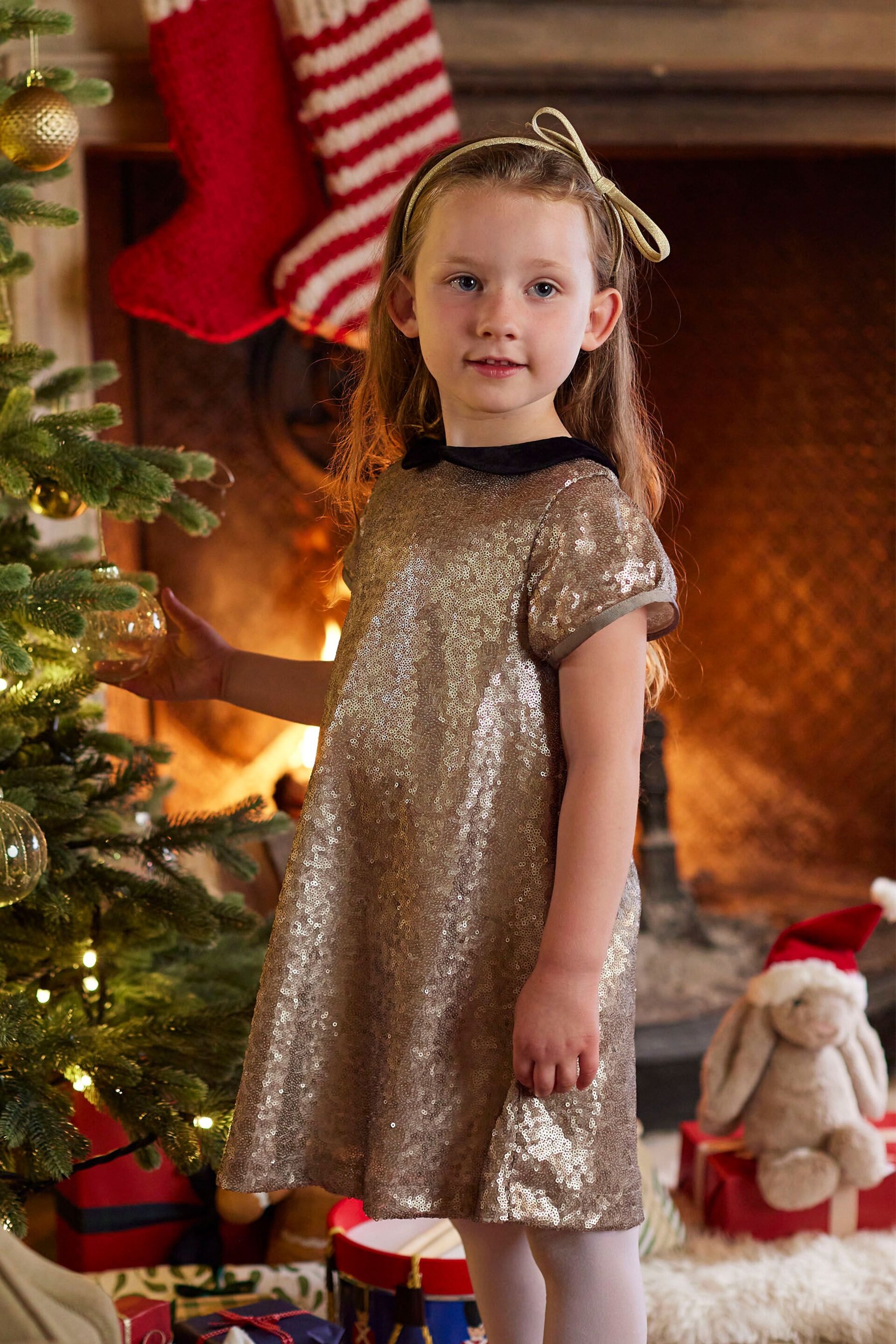 Trotters London Gold Sequin Christmas Party Dress - Image 2 of 7