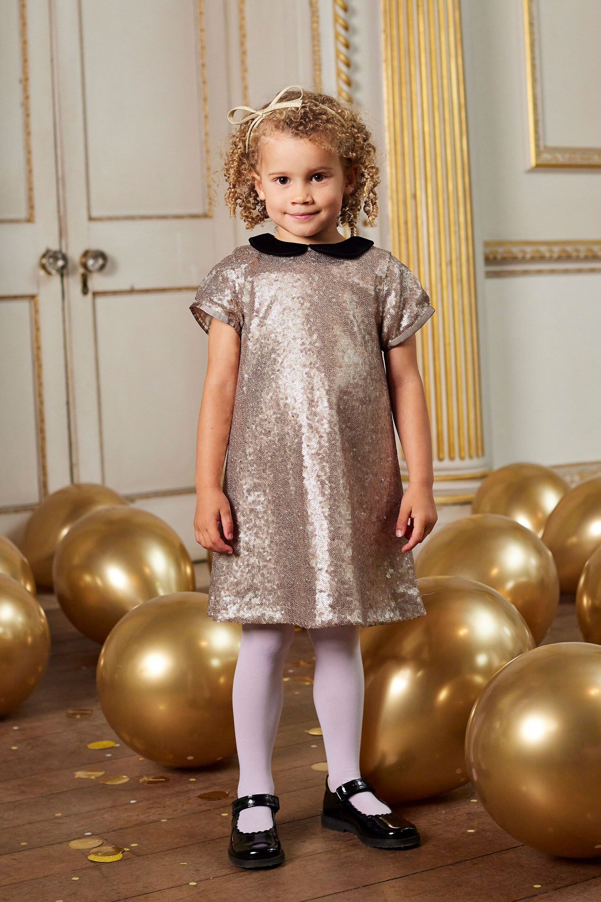 Trotters London Gold Sequin Christmas Party Dress - Image 3 of 7