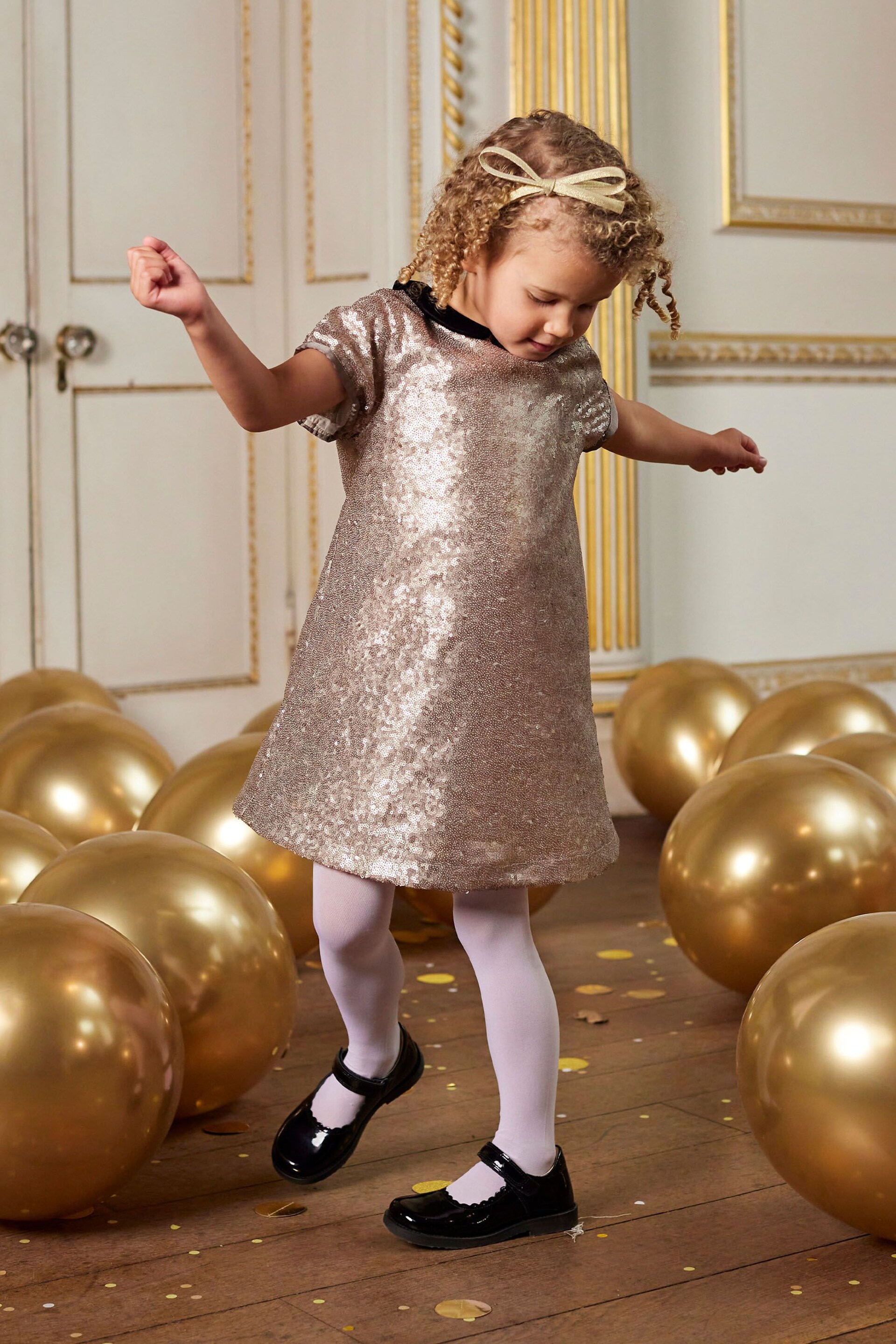 Trotters London Gold Sequin Christmas Party Dress - Image 4 of 7