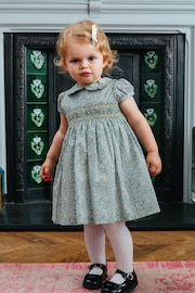 Trotters London Green Little Liberty Print Green Katie & Millie Smocked Dress - Image 1 of 3