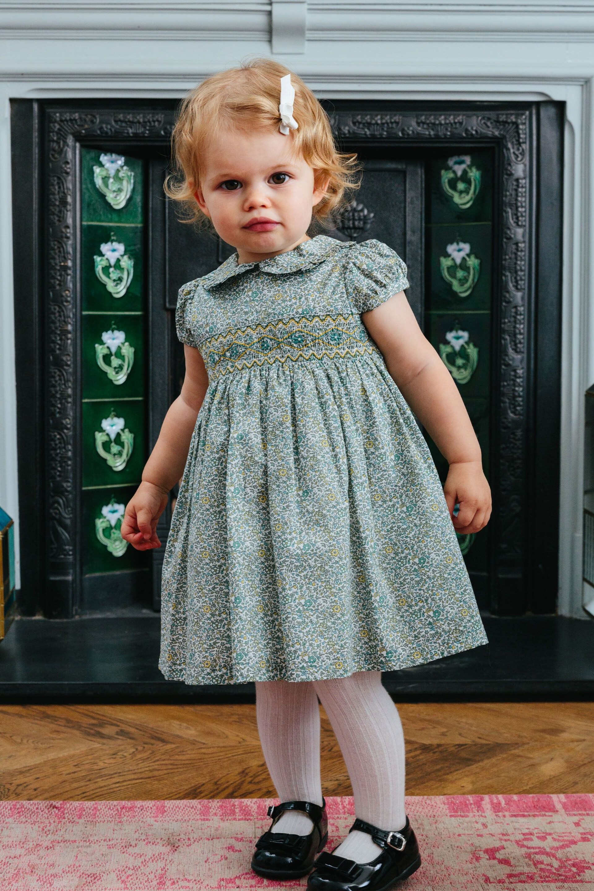 Trotters London Green Little Liberty Print Green Katie & Millie Smocked Dress - Image 1 of 3