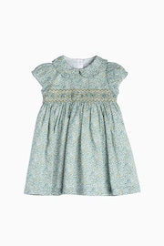 Trotters London Green Little Liberty Print Green Katie & Millie Smocked Dress - Image 2 of 3