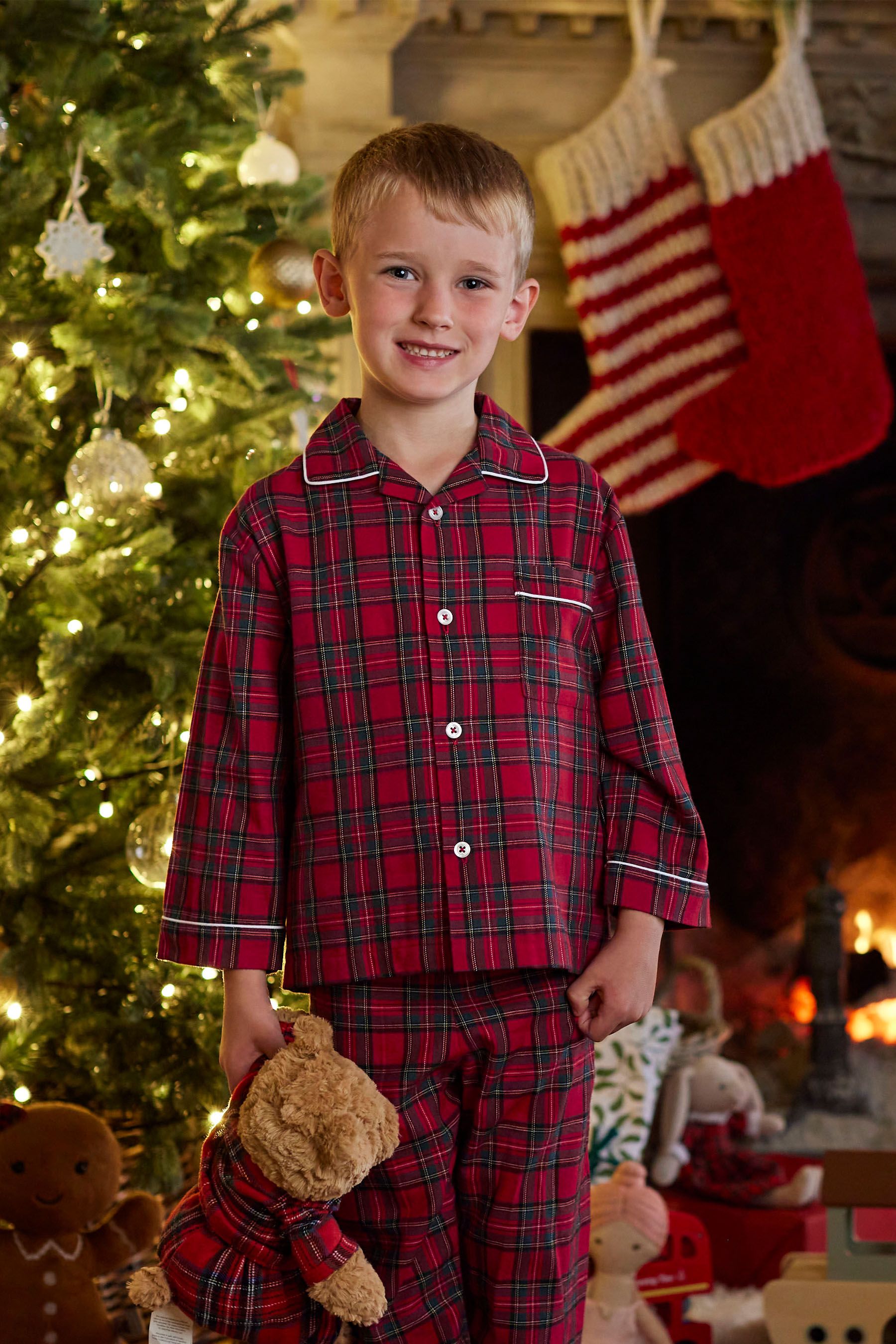 Buy Trotters London Red Tartan Cosy Cotton Christmas Pyjamas from Next Luxembourg