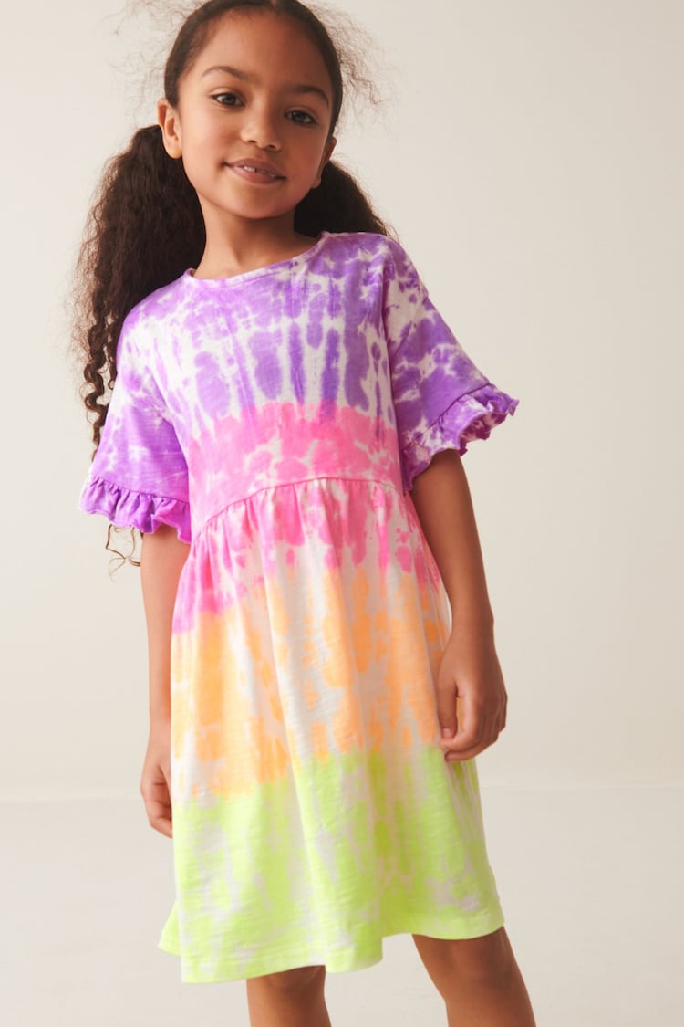 Multi Tie Dye Short Sleeve 100% Cotton Jersey Dress (3-16yrs) - Image 1 of 7