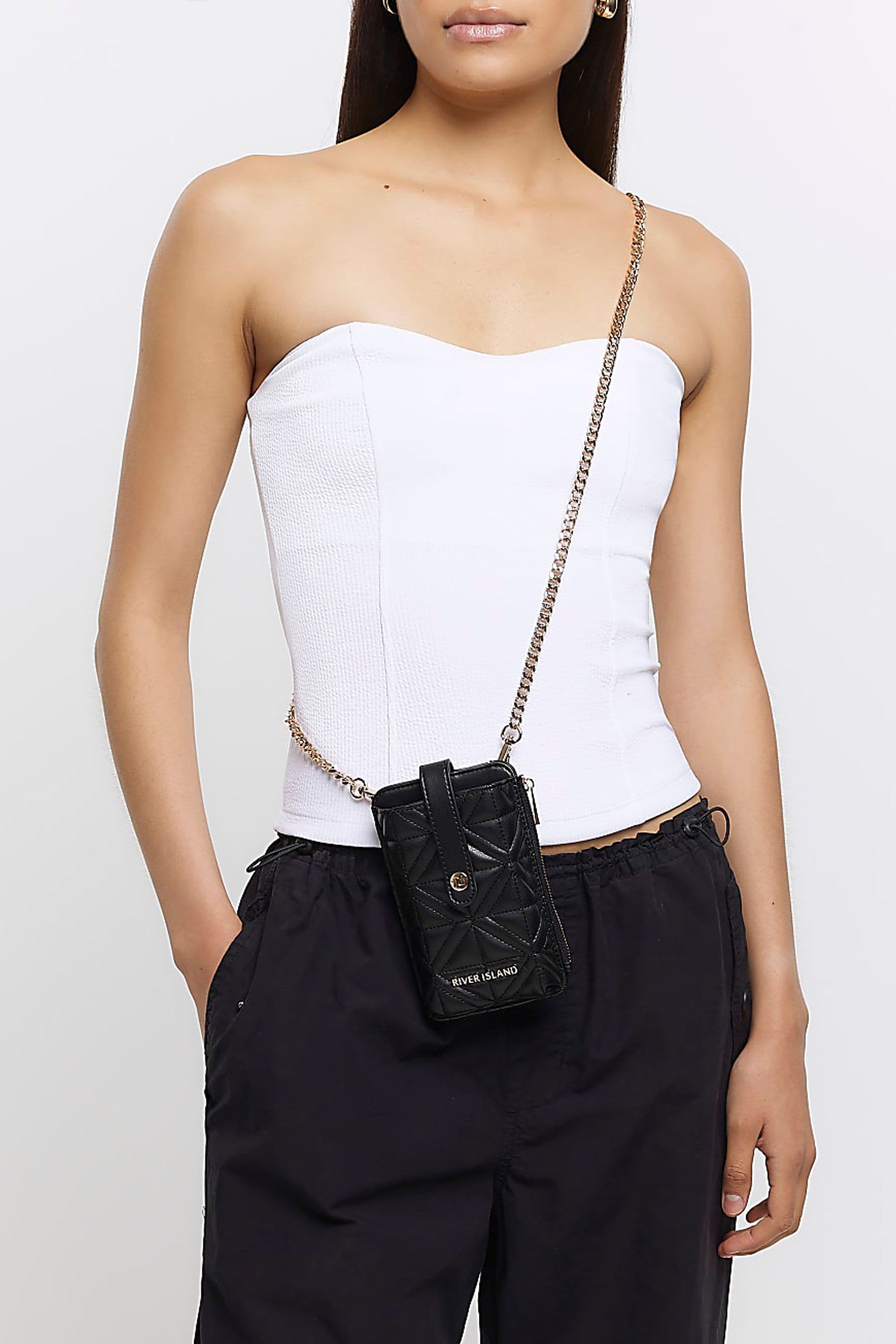 Buy River Island Black Quilted Phone Purse Cross Body from Next Ireland