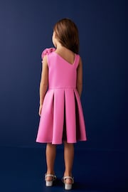 Pink 3D Flower Corsage Asymmetric Scuba Occasion Dress (1.5-16yrs) - Image 3 of 7