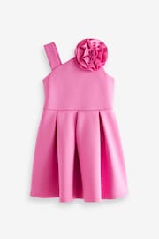 Pink 3D Flower Corsage Asymmetric Scuba Occasion Dress (1.5-16yrs) - Image 5 of 7