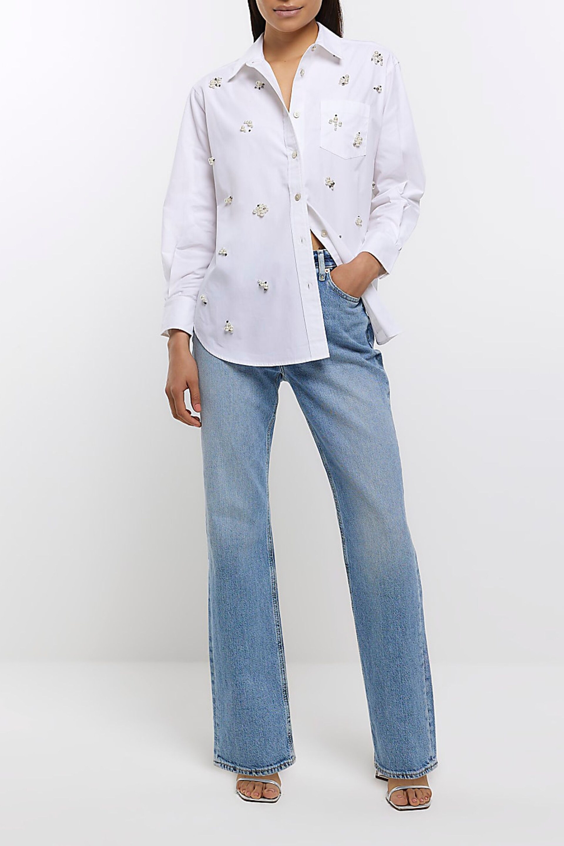 River Island White Embellished Pearl Shirt - Image 3 of 6