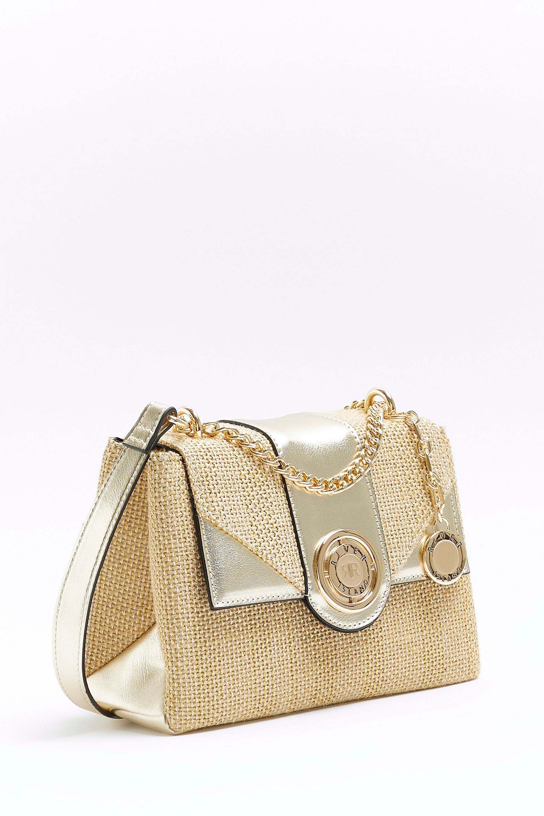 Buy River Island Gold Small Raffia Tab Shoulder Bag from Next Luxembourg