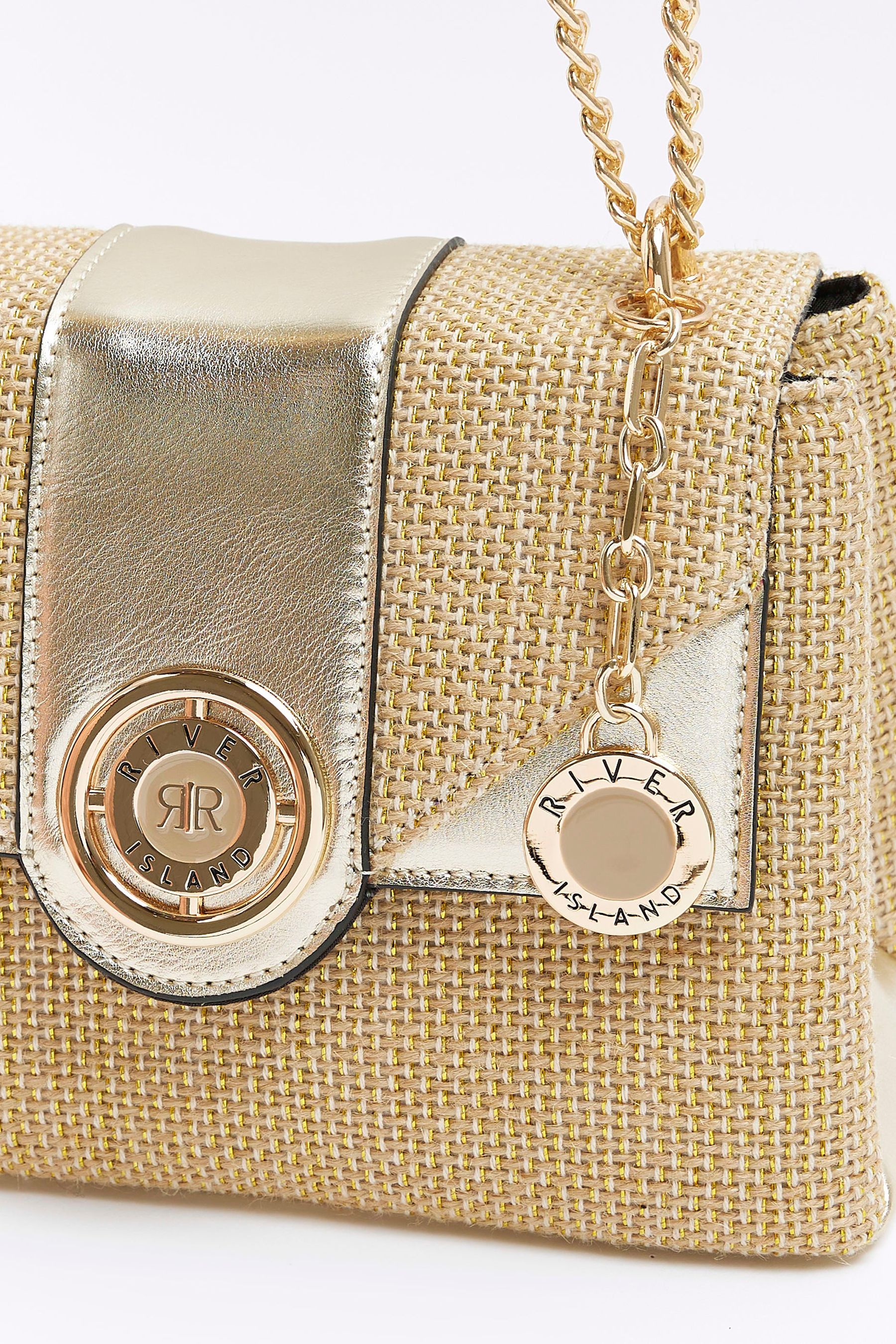 Buy River Island Gold Small Raffia Tab Shoulder Bag from Next Luxembourg