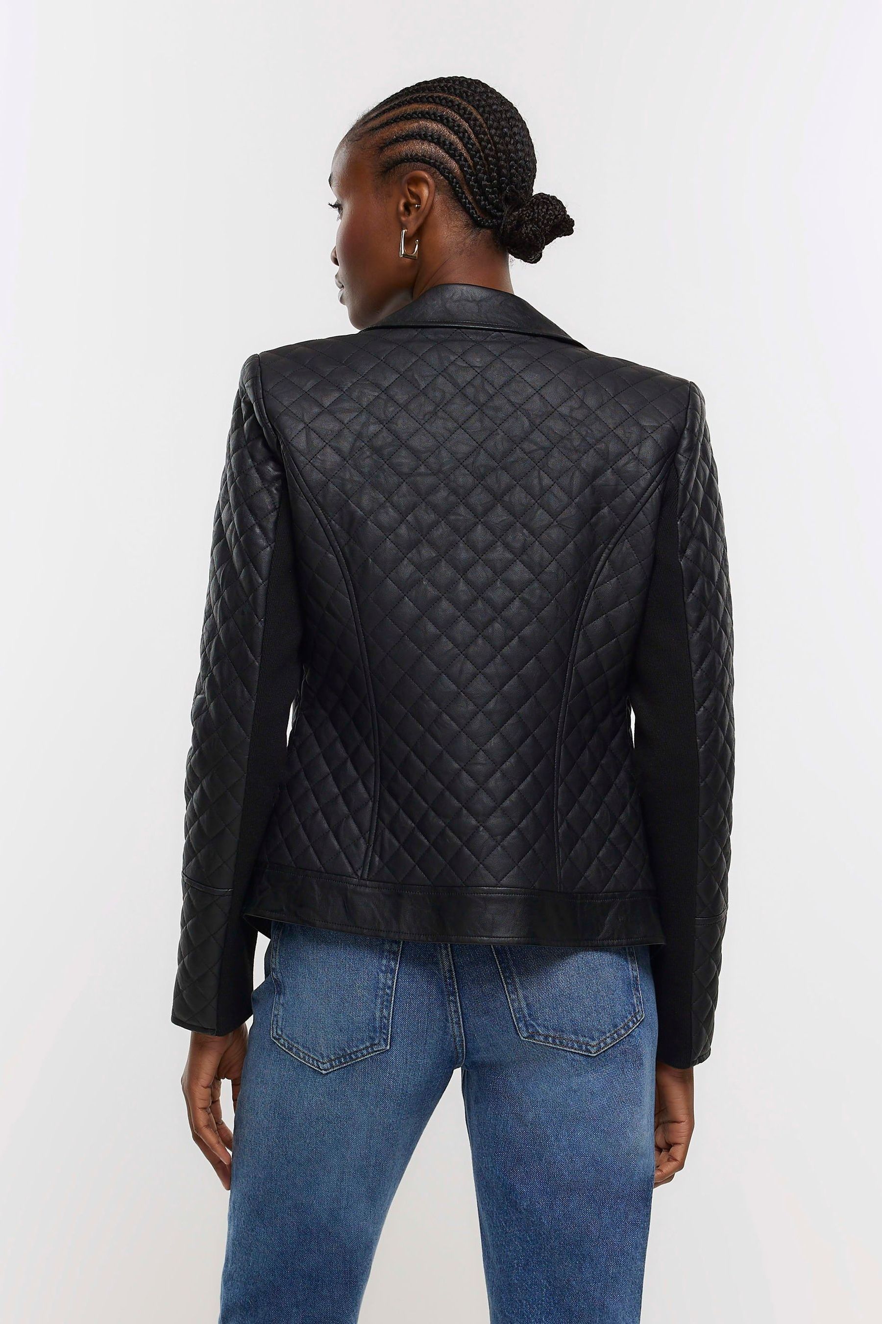 Buy River Island Black Faux Leather Quilted Blazer from Next Germany