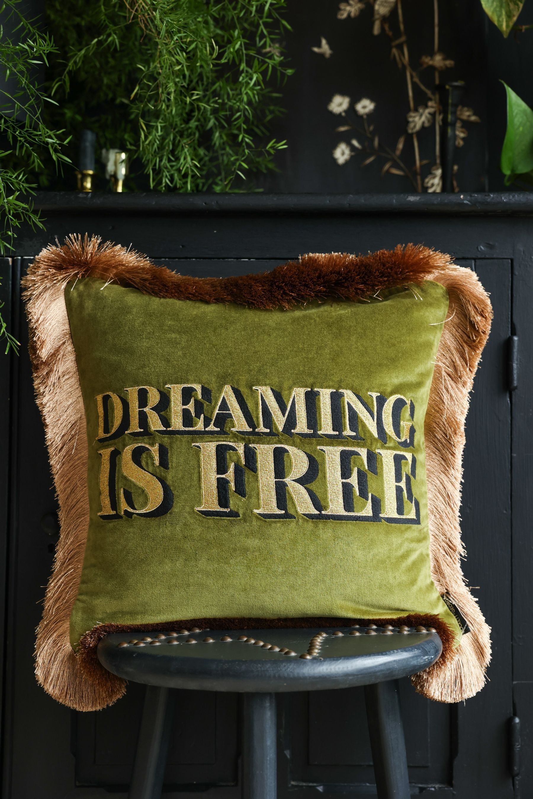 Buy Rockett St George Dreaming Is Free Velvet Fringe Feather Filled Cushion from the Next UK online shop