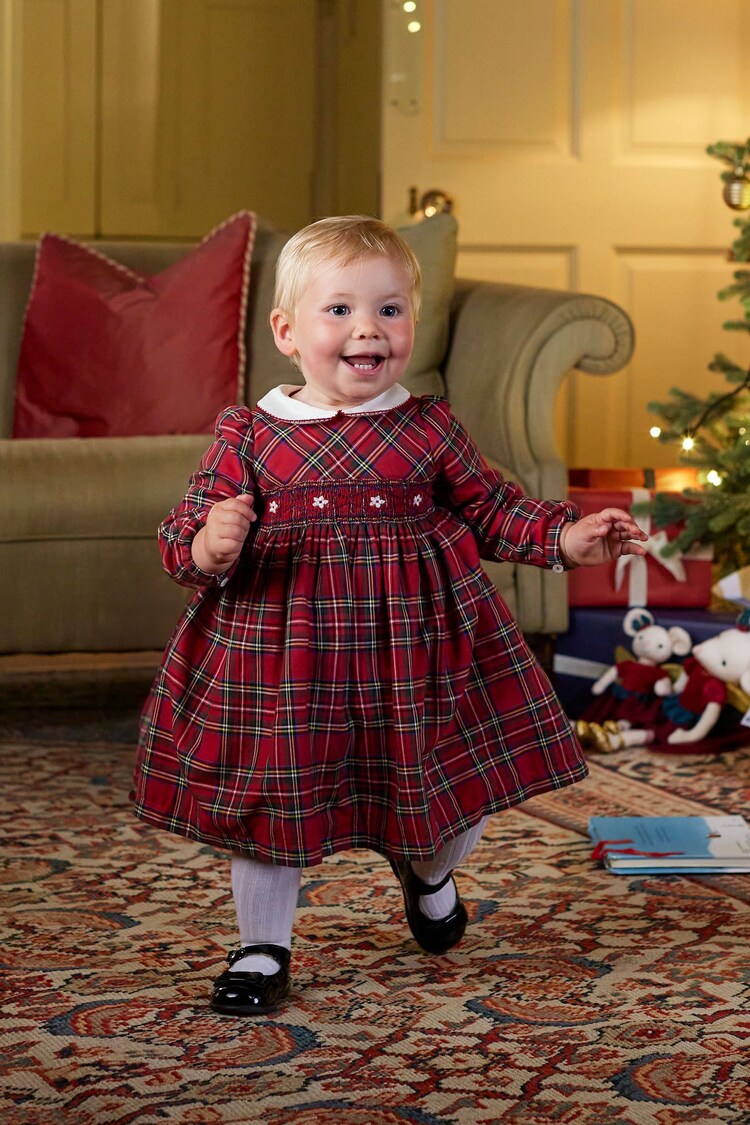 Trotters London Little Red Charlotte Tartan Smocked Dress - Image 1 of 3