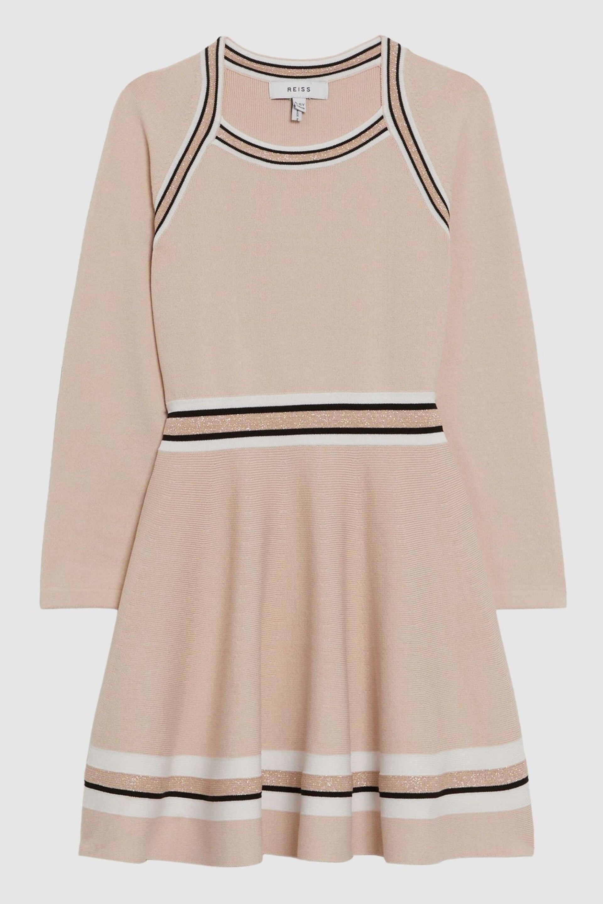 Reiss Pink Fallon Junior Sparkle Trim Knitted Skater Dress - Image 2 of 5