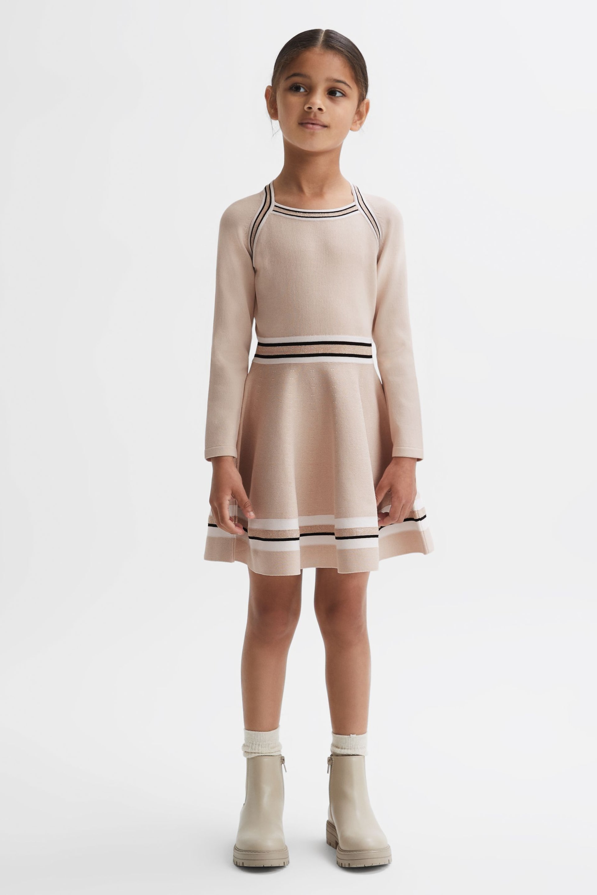 Reiss Pink Fallon Junior Sparkle Trim Knitted Skater Dress - Image 3 of 5