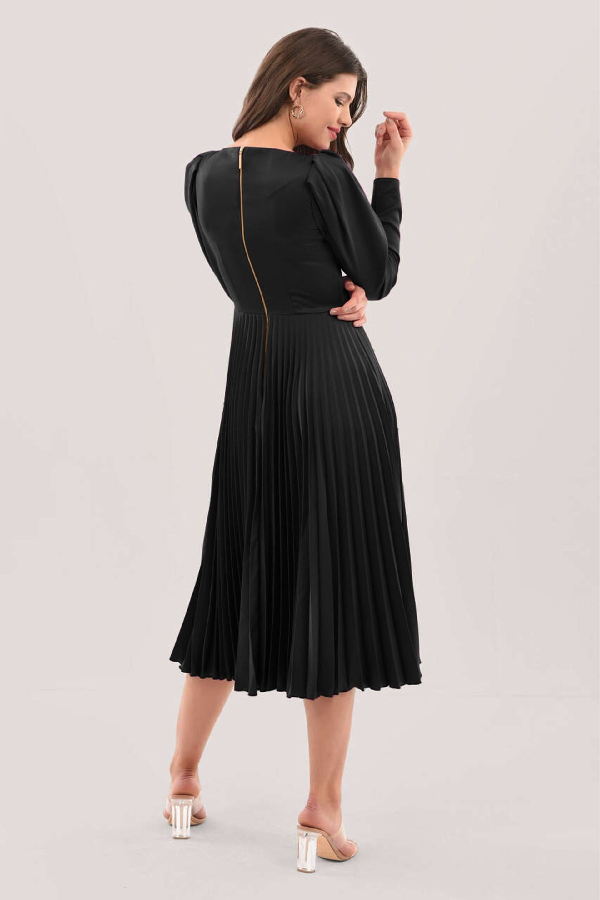 Closet London Black Pleated Midi Dress - Image 2 of 5