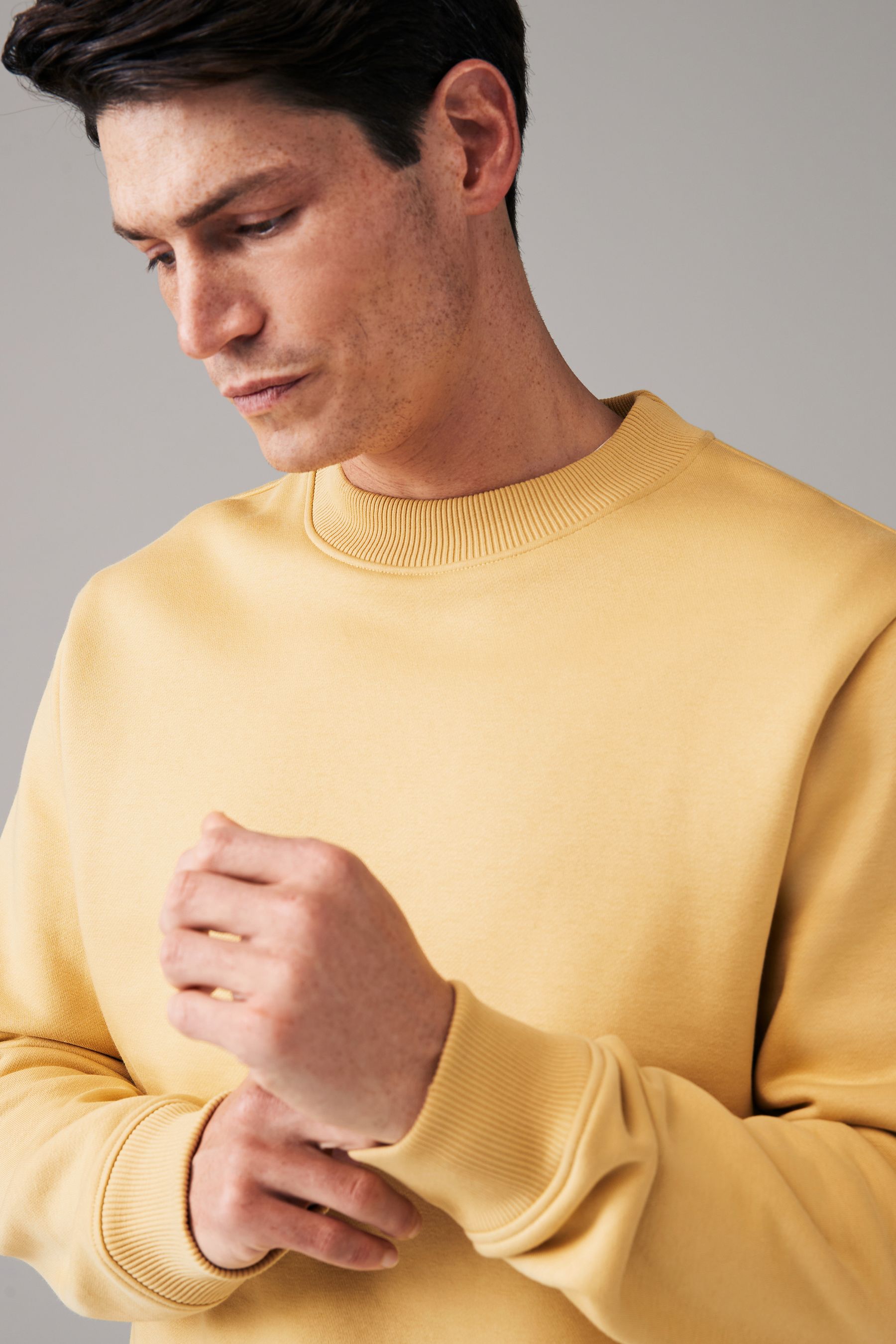 Buy Yellow Regular Fit Jersey Cotton Rich Crew Sweatshirt from Next Luxembourg