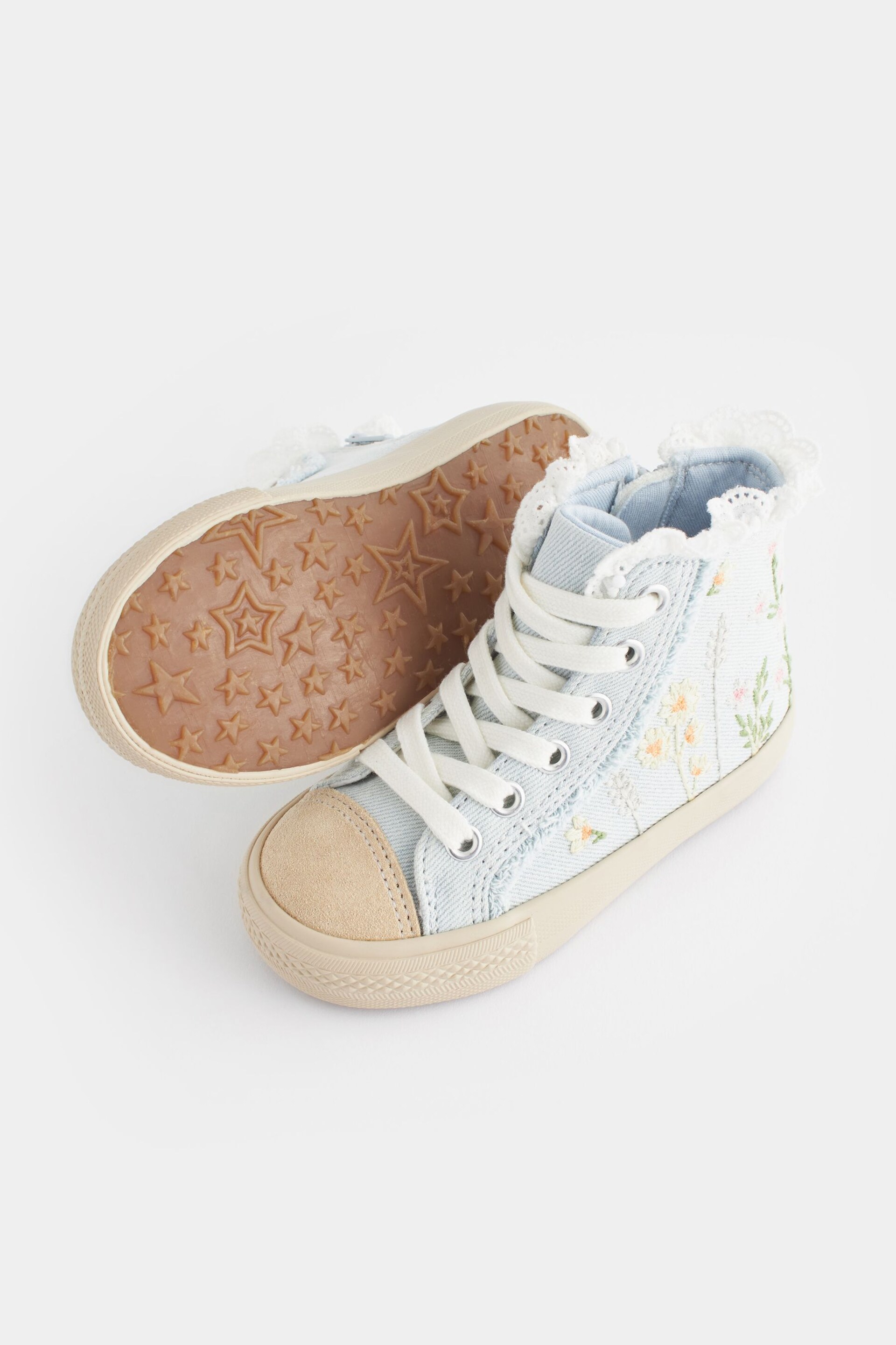 Denim Blue Embroidered High Top Trainers - Image 4 of 7