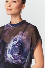 Purple Floral Sheer Layer Cap Sleeve Top - Image 4 of 6