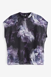 Purple Floral Sheer Layer Cap Sleeve Top - Image 5 of 6