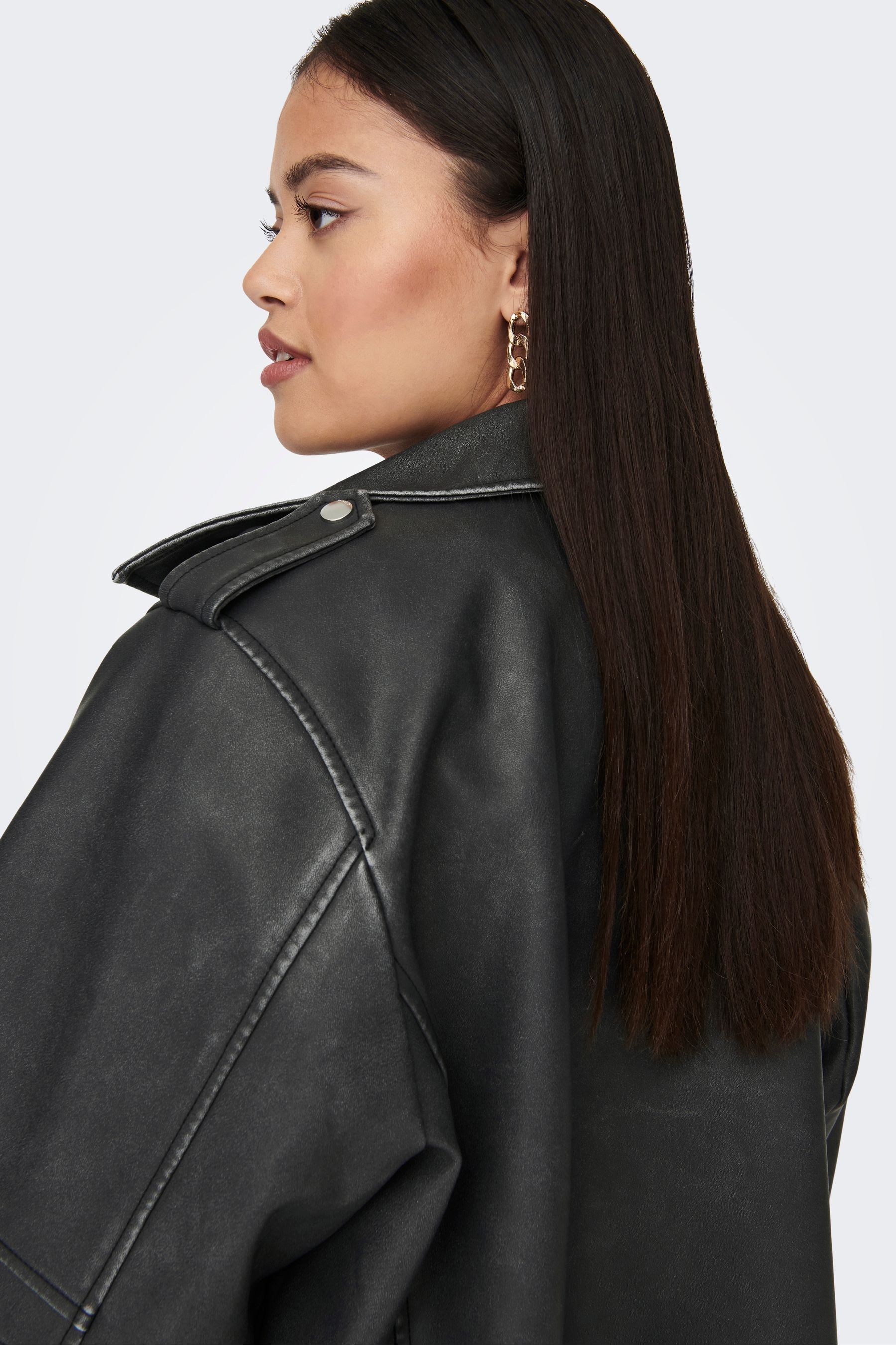 ONLY Black Distressed Faux Leather Relaxed Fit Biker Jacket