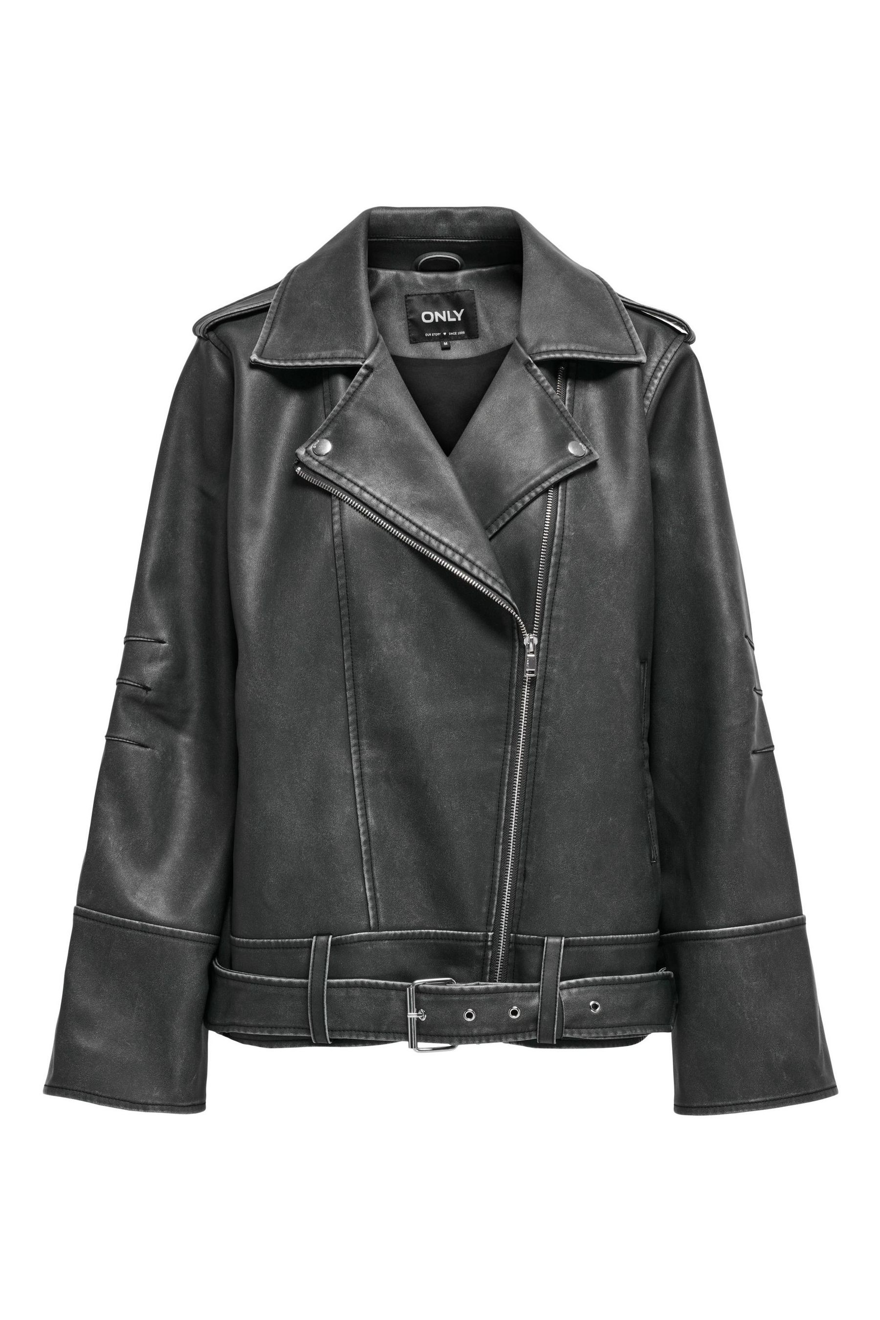 Distressed faux leather jacket cheap