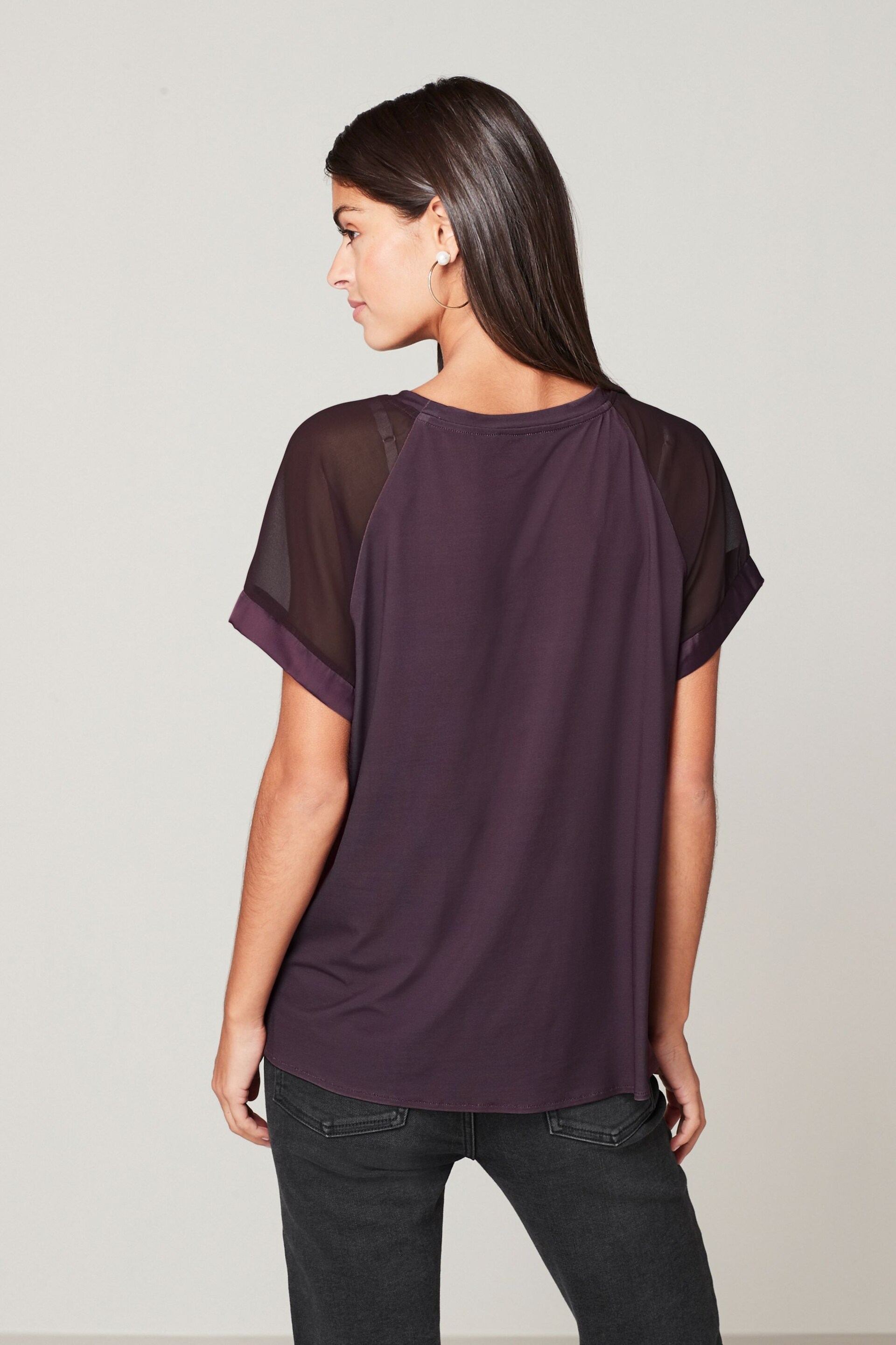 Plum Purple Plissé Woven Mix Short Sleeve Top - Image 3 of 6