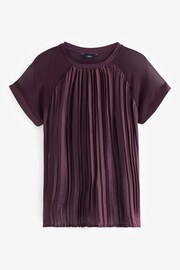 Plum Purple Plissé Woven Mix Short Sleeve Top - Image 5 of 6