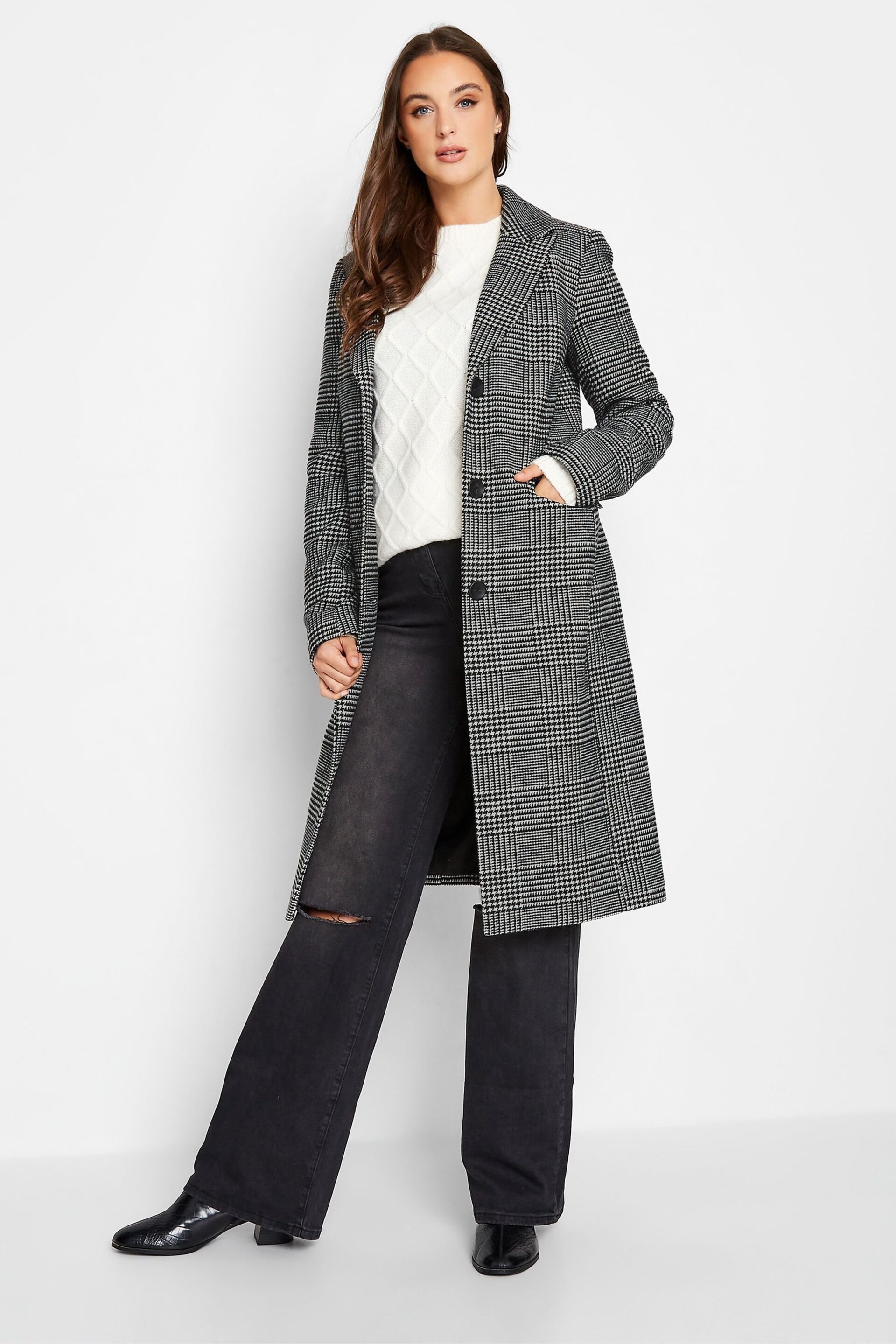 Long Tall Sally Black Check Midi Formal Coat - Image 1 of 4