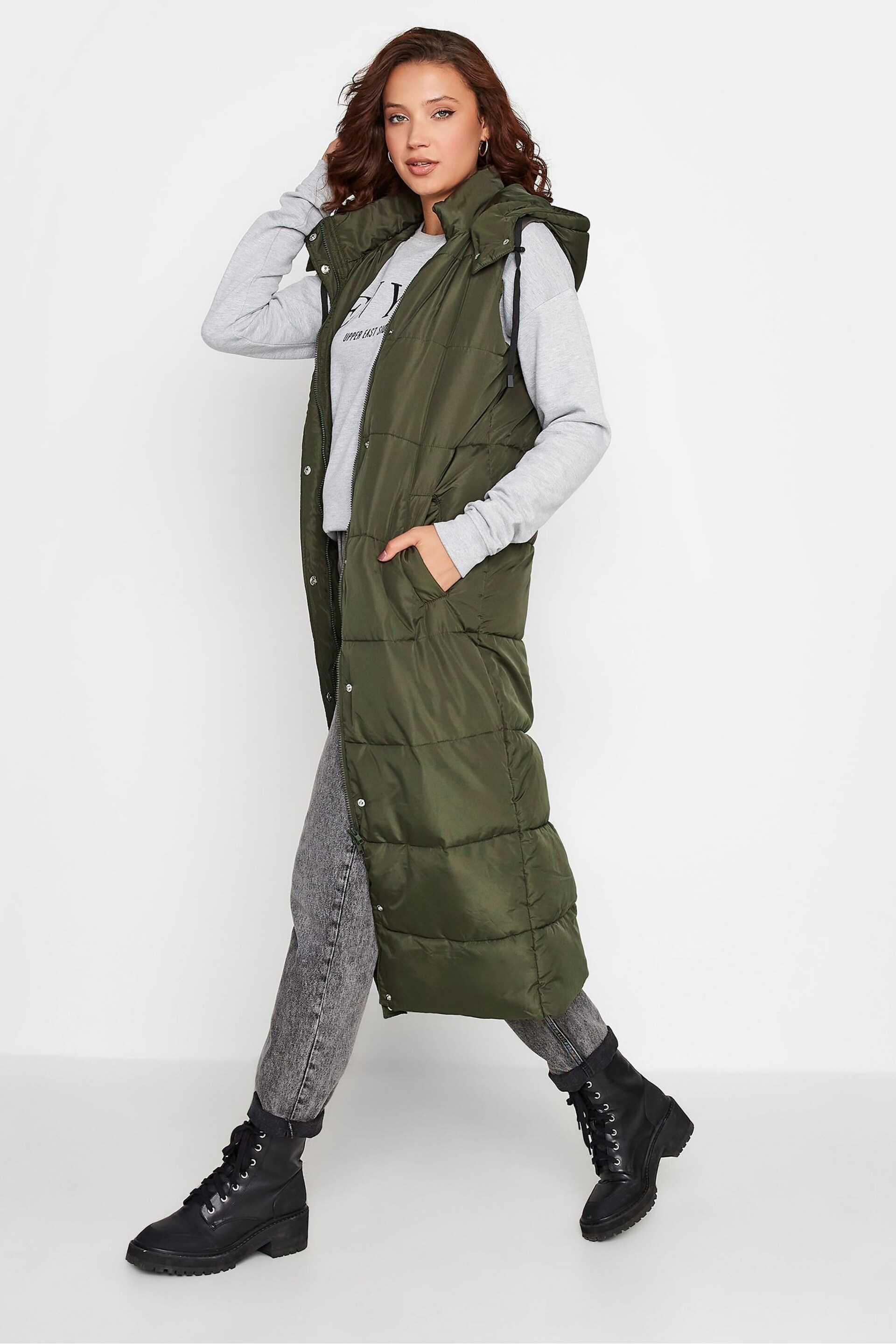 Long Tall Sally Green Midaxi Puffer Gilet - Image 1 of 4