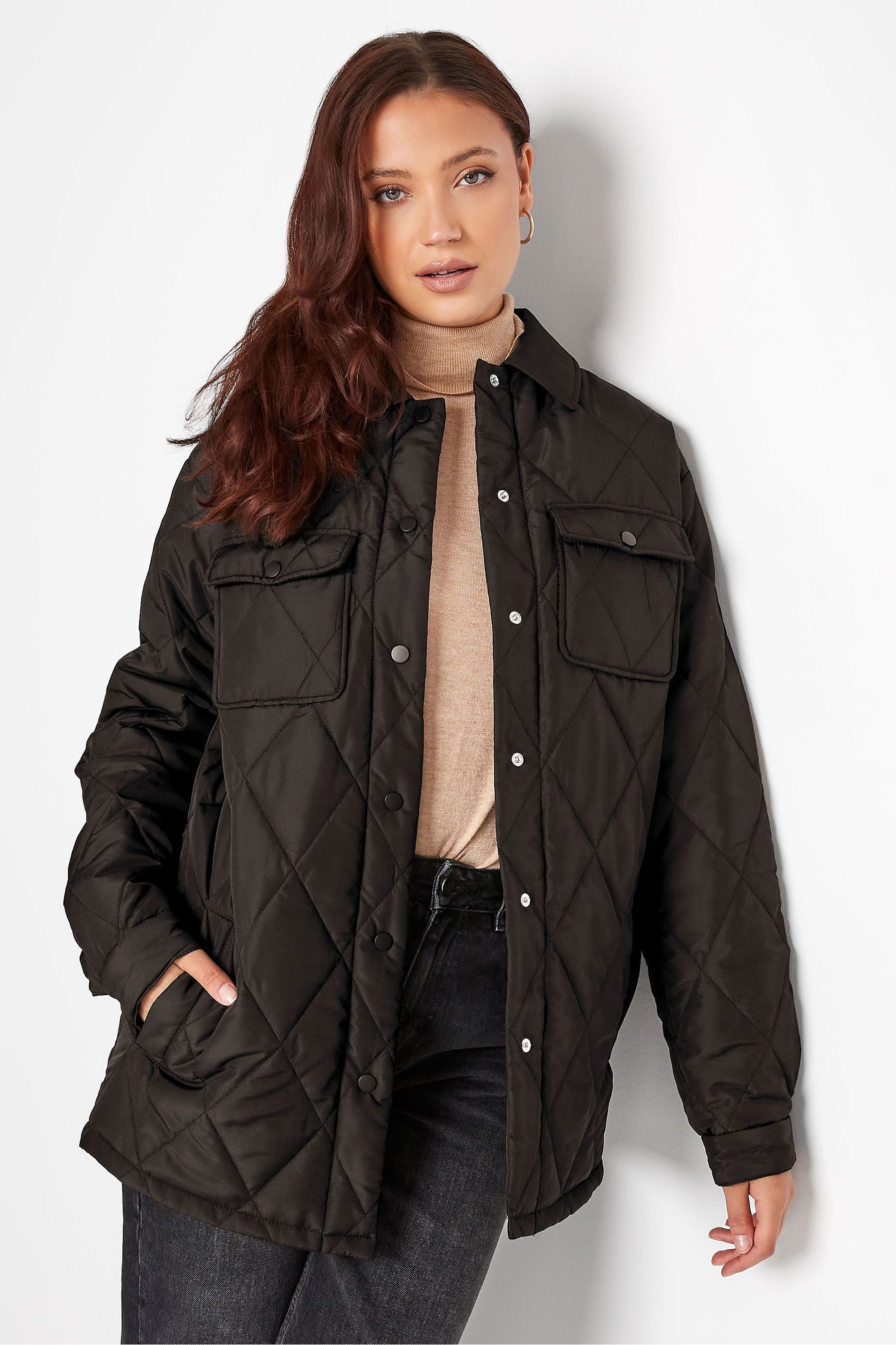 Long Tall Sally Black Lightweight Diamond Quilted Shacket