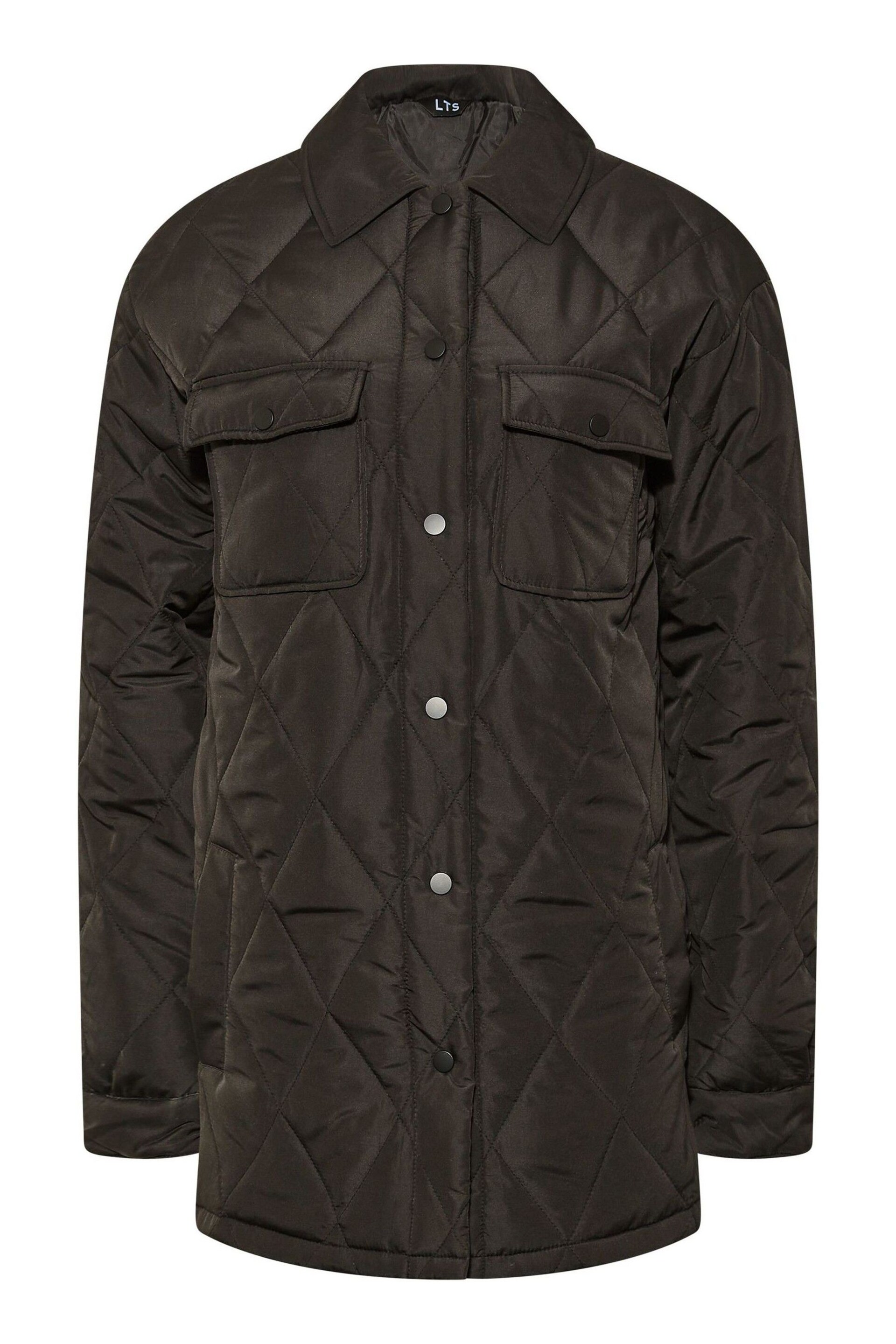 Long Tall Sally Black Lightweight Diamond Quilted Shacket - Image 4 of 5