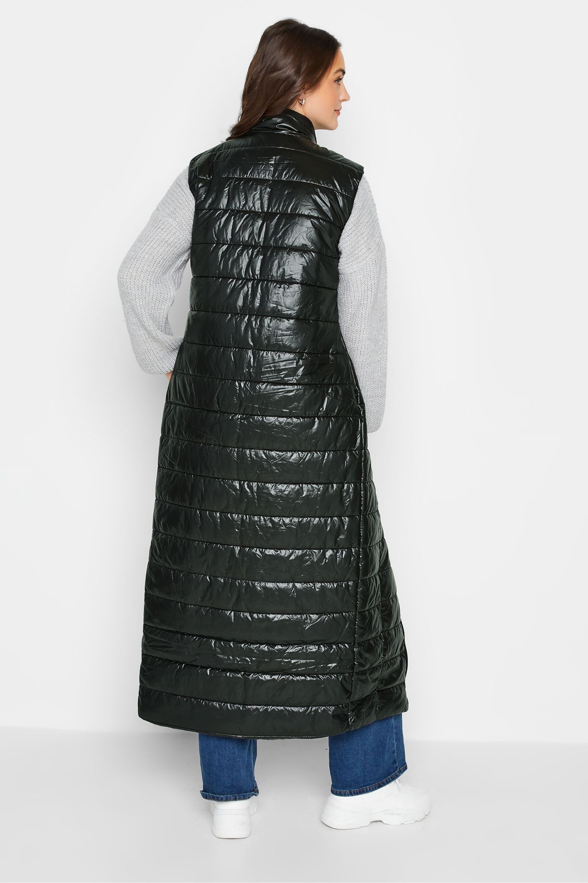 Long Tall Sally Black High Shine Maxi Puffer Gilet - Image 2 of 4